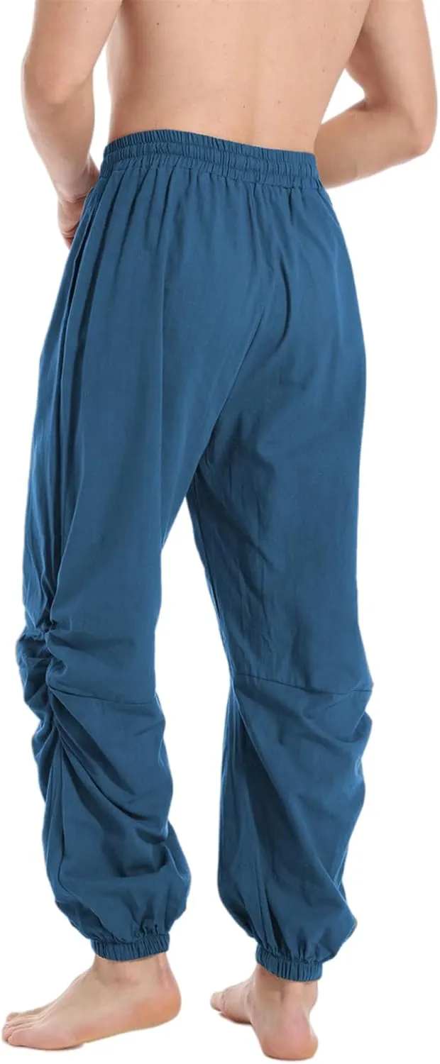 PACEIADTA Mens Casual Cotton Linen Pants Casual Elastic Waist Drawstring Yoga Jogger Pants