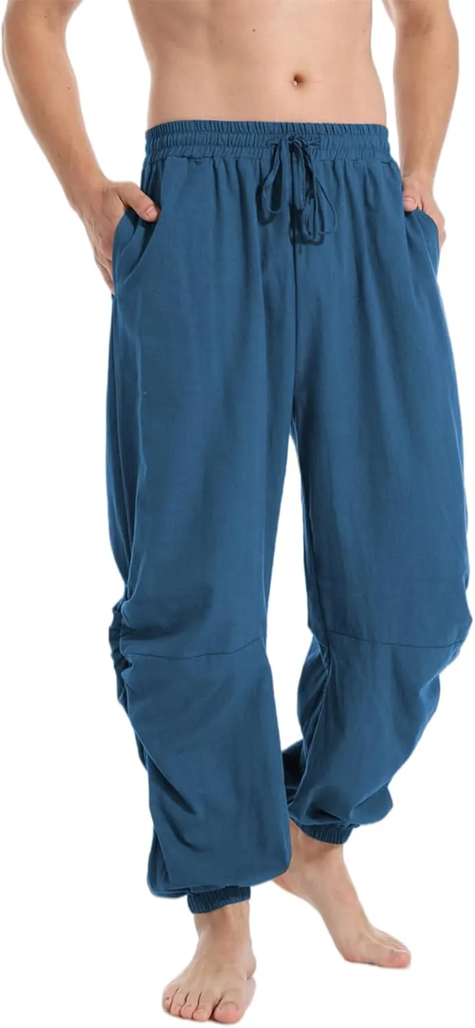 PACEIADTA Mens Casual Cotton Linen Pants Casual Elastic Waist Drawstring Yoga Jogger Pants