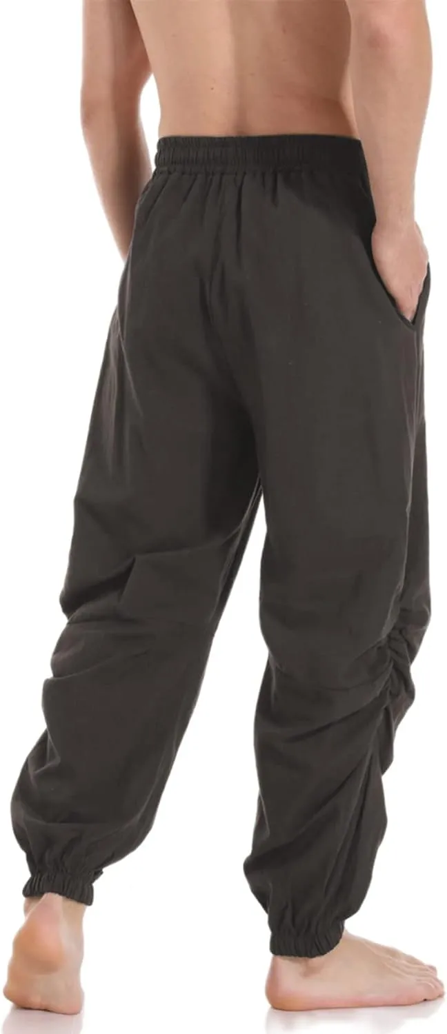 PACEIADTA Mens Casual Cotton Linen Pants Casual Elastic Waist Drawstring Yoga Jogger Pants