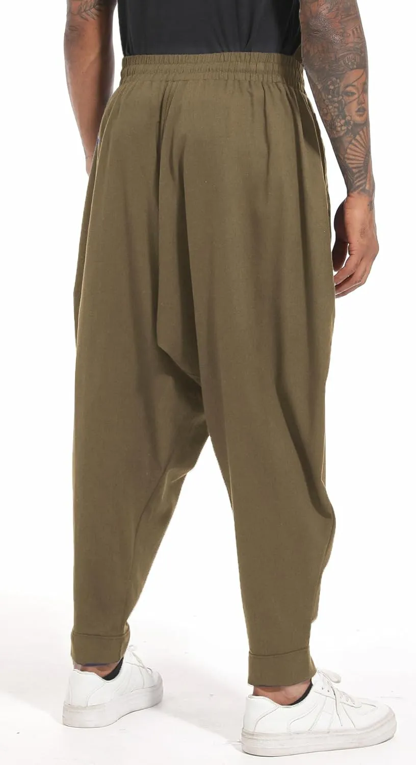 PACEIADTA Mens Casual Harem Pants Baggy Aladdin Hippie Elastic Waist Drop Crotch Trousers