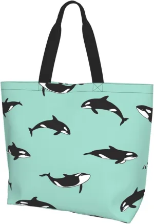 Pacific Ocean whale print Single shoulder shopping bag, reusable handbag,Fit for work and shopping