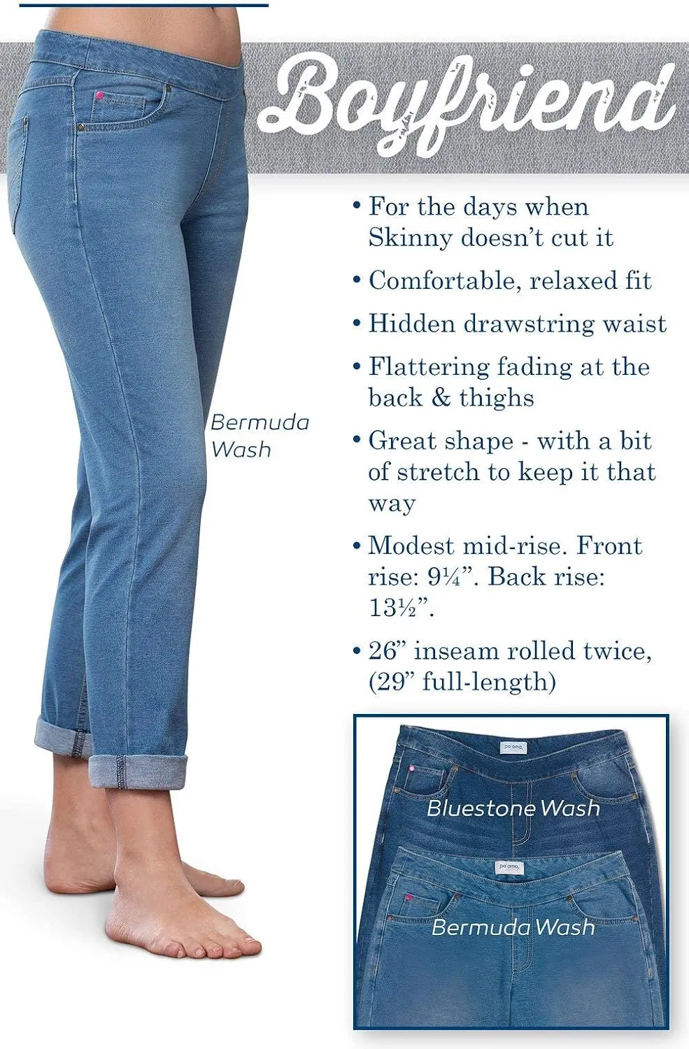 PajamaJeans Boyfriend Jeans for Women - Elastic Waist Jeans