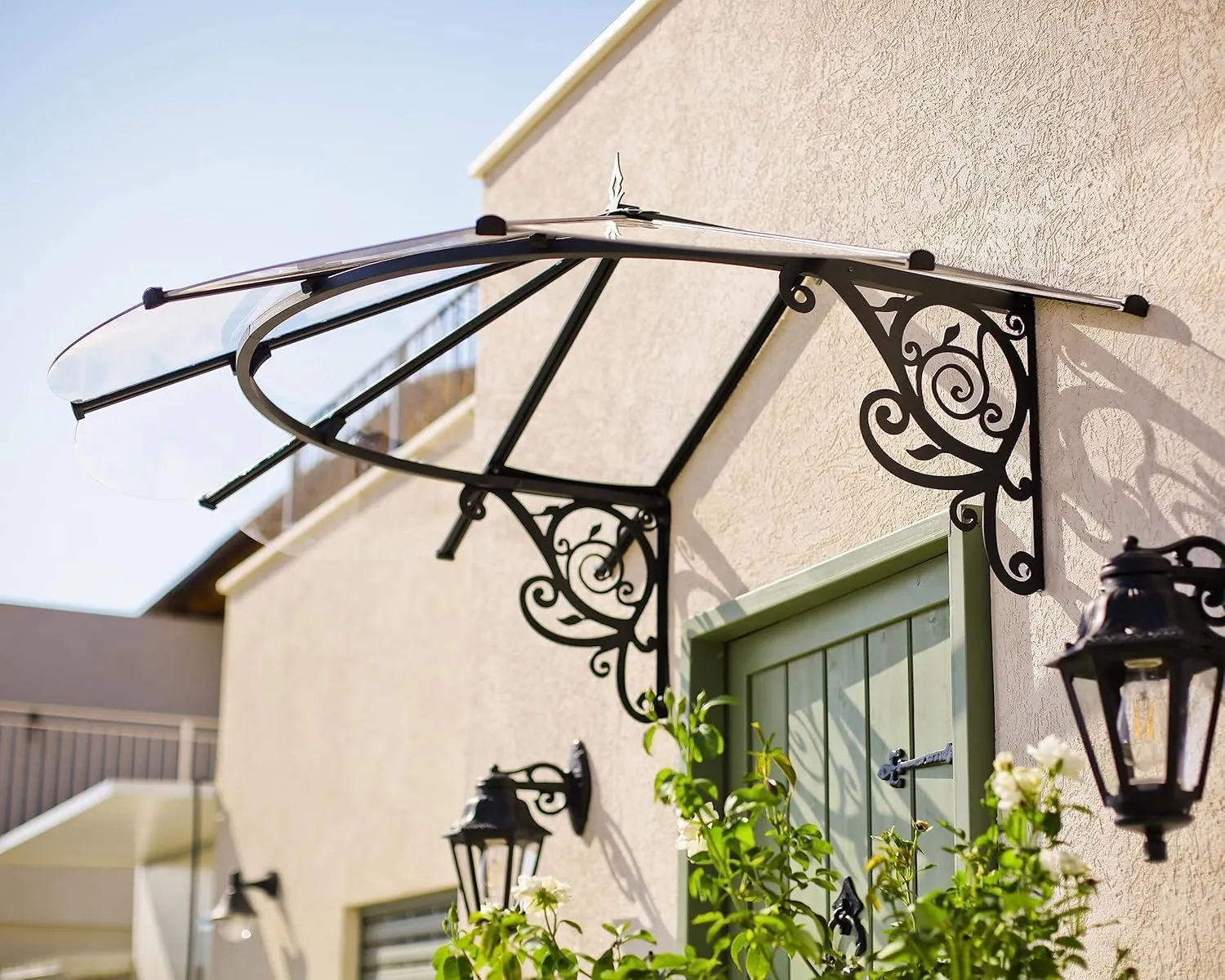 Palram - Canopia Lily Awning 11 Ft. x 3 Ft. Polycarbonate, Aluminum, and Galvanized Steel 126" Long Canopy/Awning for Window, Door, Patio, Garden Porch, Deck, and Outdoors in Black and Clear