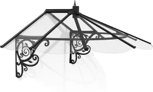 Palram - Canopia Lily Awning 11 Ft. x 3 Ft. Polycarbonate, Aluminum, and Galvanized Steel 126" Long Canopy/Awning for Window, Door, Patio, Garden Porch, Deck, and Outdoors in Black and Clear