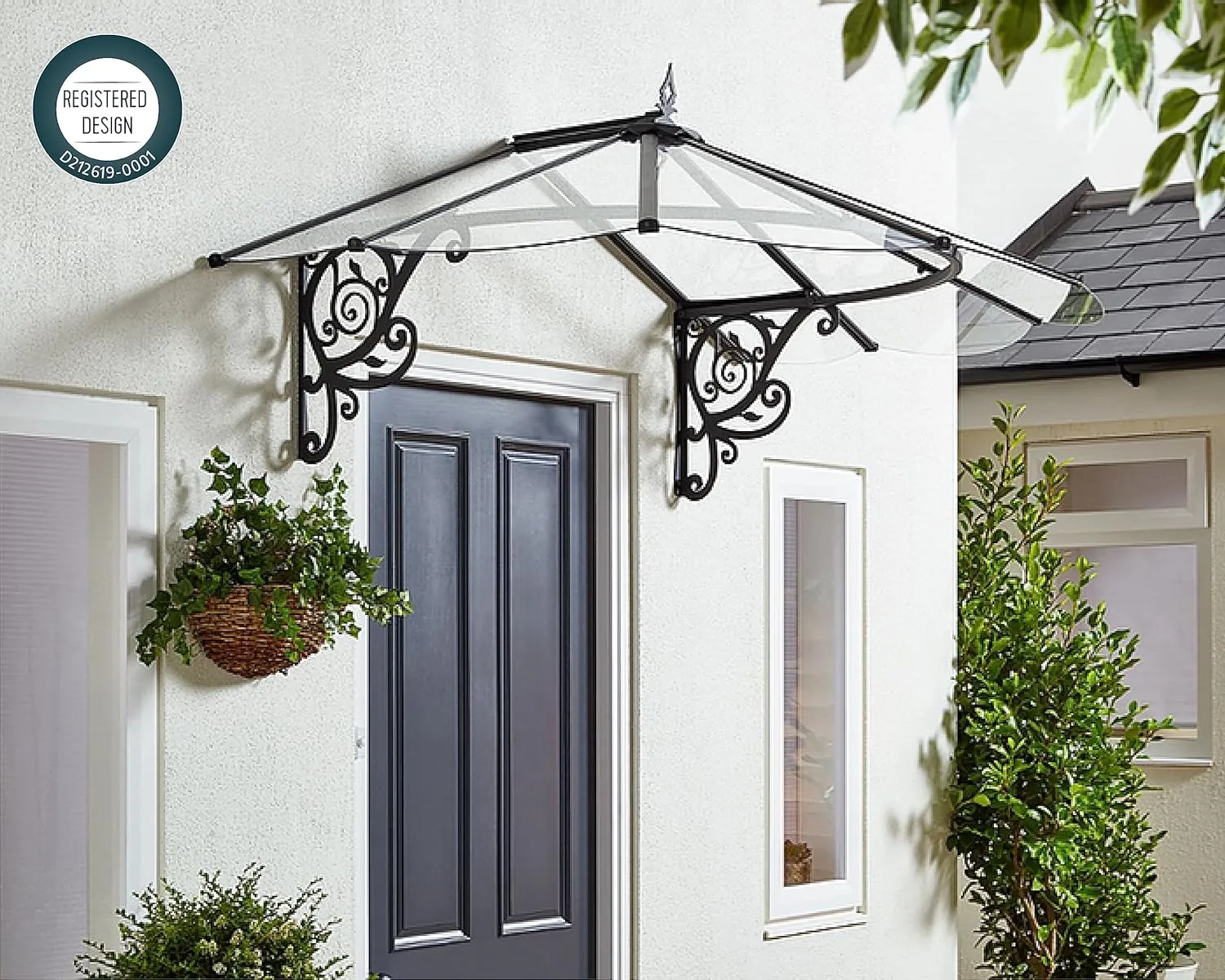 Palram - Canopia Lily Awning 11 Ft. x 3 Ft. Polycarbonate, Aluminum, and Galvanized Steel 126" Long Canopy/Awning for Window, Door, Patio, Garden Porch, Deck, and Outdoors in Black and Clear