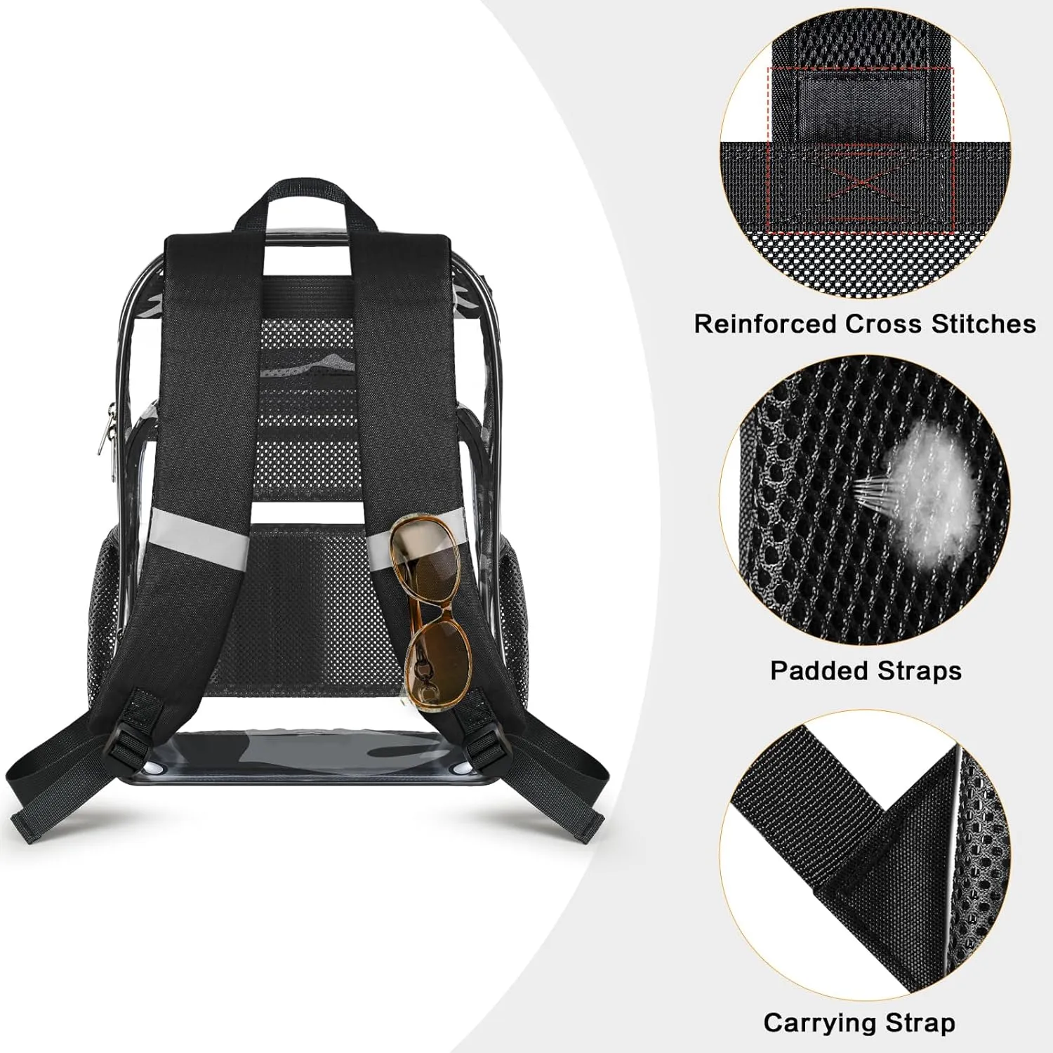 PAMANO Clear Backpack, Heavy Duty Transparent Backpack with Reinforced Bottom See Through for College, Travel, Workplace Security, Black