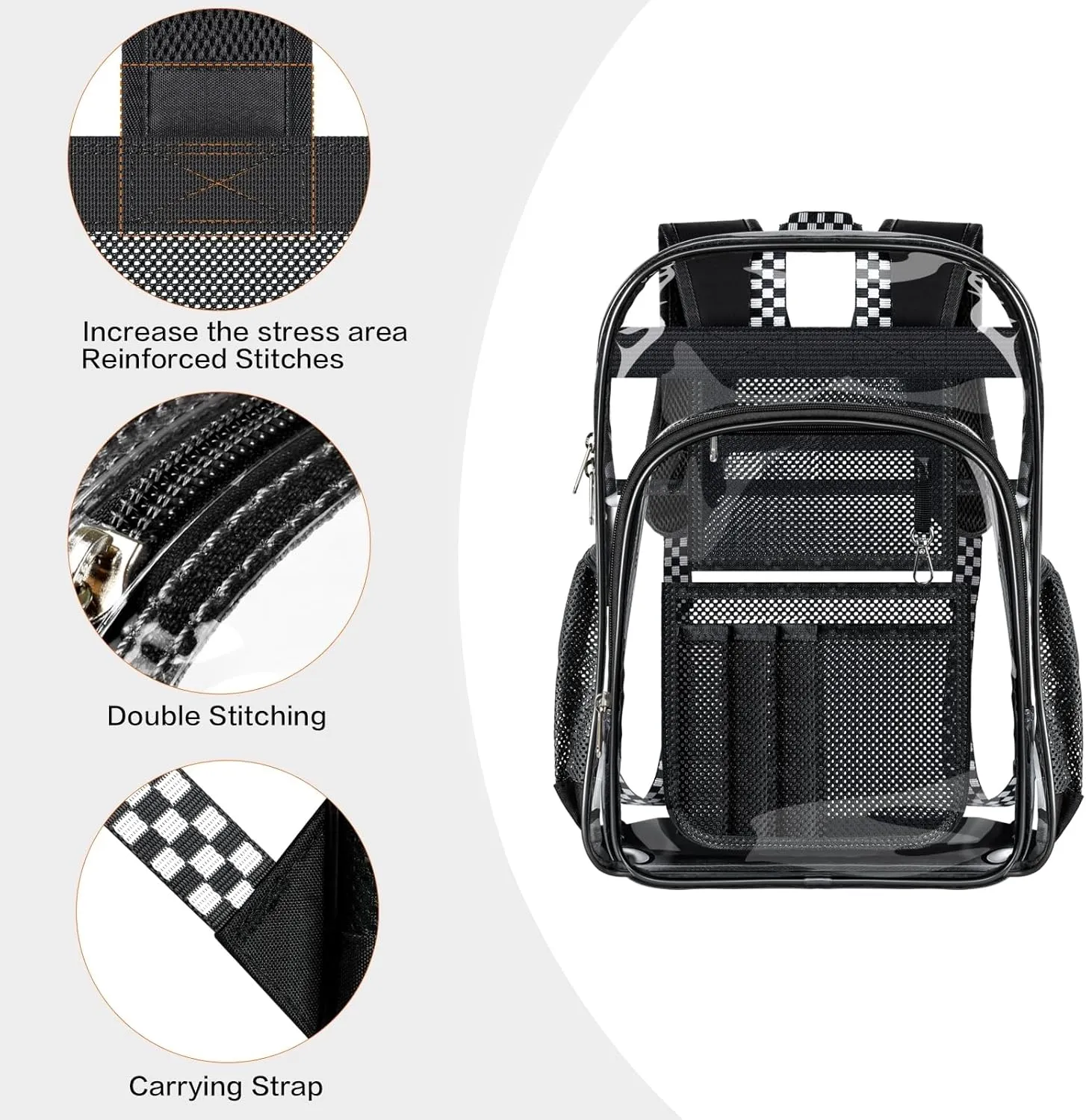 PAMANO Clear Backpack Transparent Heavy Duty Bookbag See Through Bag for College Work Travel Security, Black