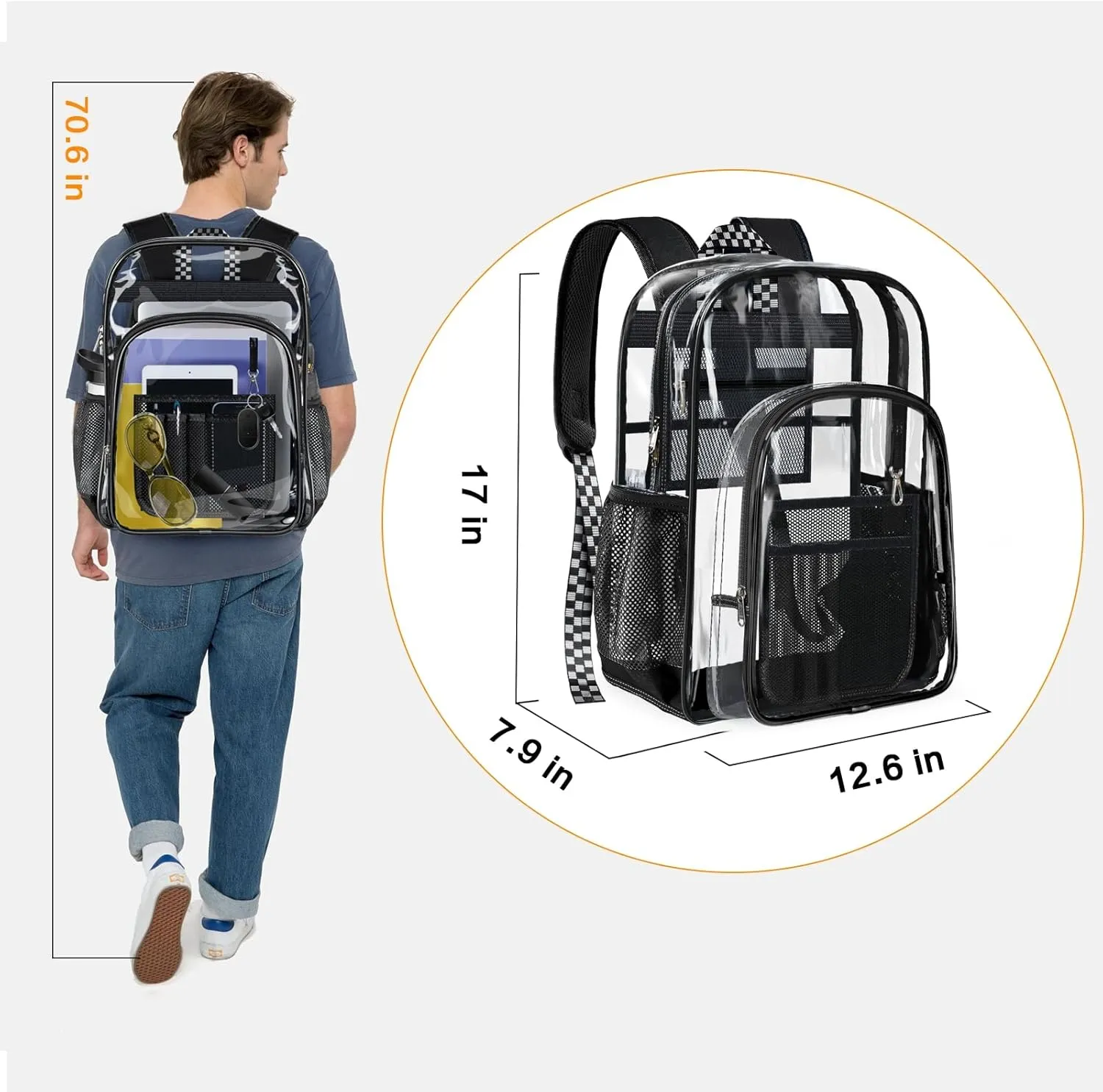 PAMANO Clear Backpack Transparent Heavy Duty Bookbag See Through Bag for College Work Travel Security, Black