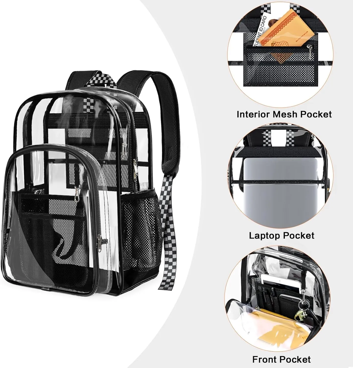 PAMANO Clear Backpack Transparent Heavy Duty Bookbag See Through Bag for College Work Travel Security, Black