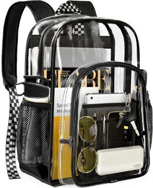 PAMANO Clear Backpack Transparent Heavy Duty Bookbag See Through Bag for College Work Travel Security, Black