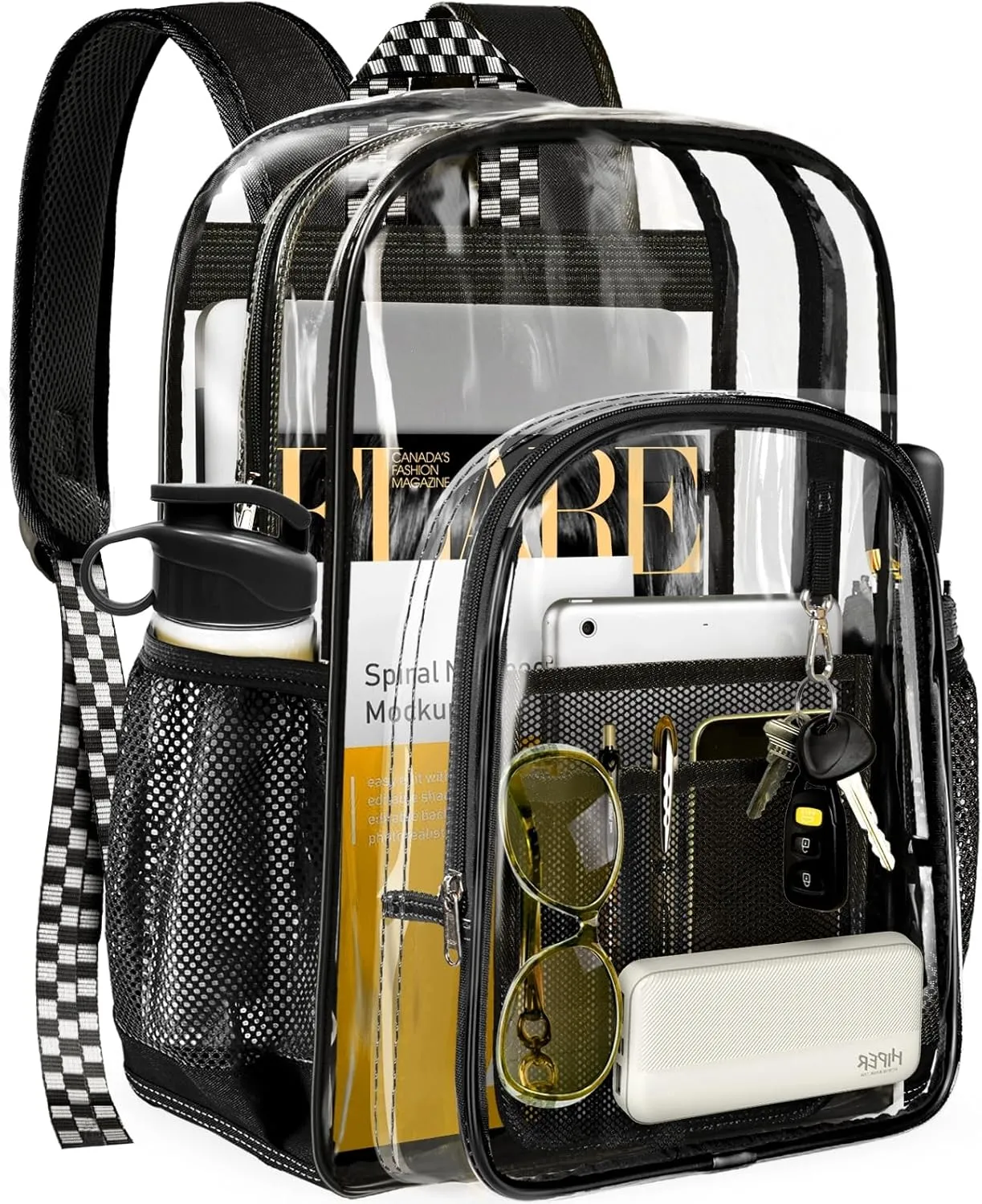 PAMANO Clear Backpack Transparent Heavy Duty Bookbag See Through Bag for College Work Travel Security, Black