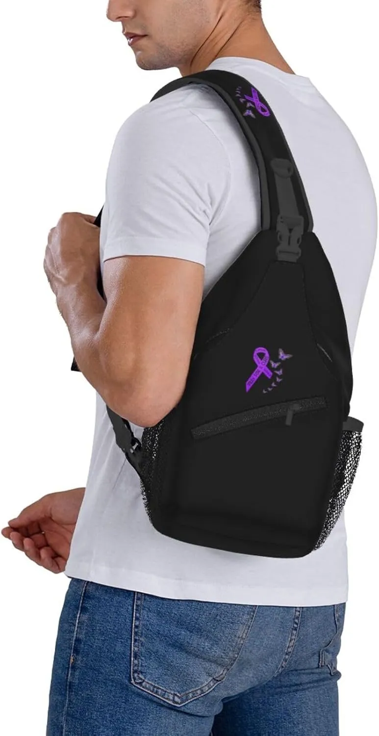 Pancreatic Cancer Awareness Butterfly Religious Sling Bag Crossbody Backpack Shoulder Casual Daypack Bag for Men Women
