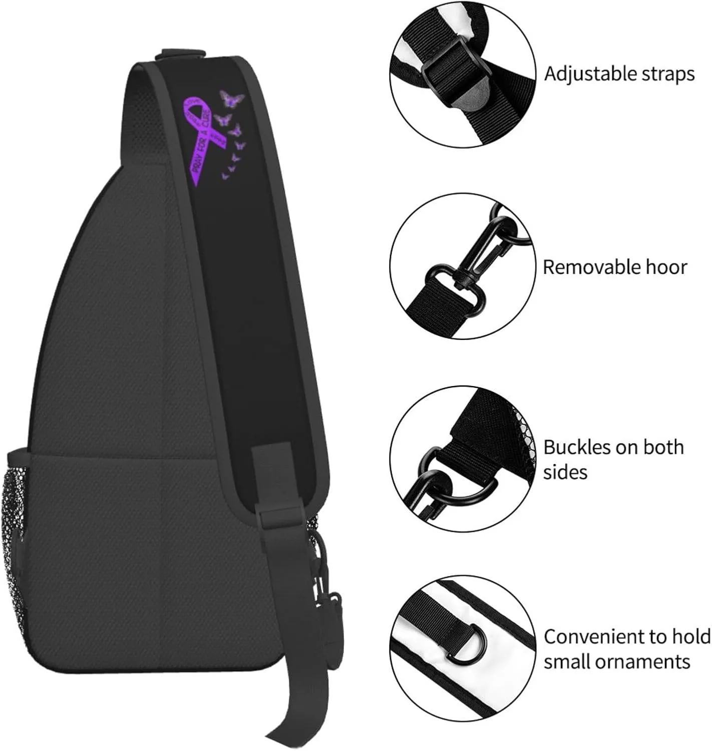 Pancreatic Cancer Awareness Butterfly Religious Sling Bag Crossbody Backpack Shoulder Casual Daypack Bag for Men Women