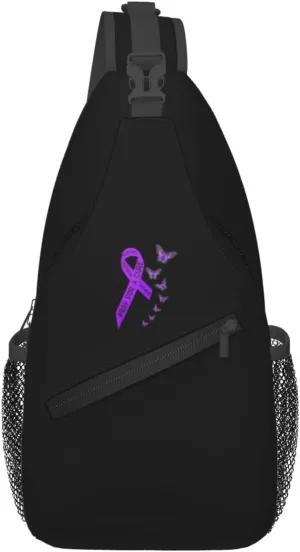 Pancreatic Cancer Awareness Butterfly Religious Sling Bag Crossbody Backpack Shoulder Casual Daypack Bag for Men Women