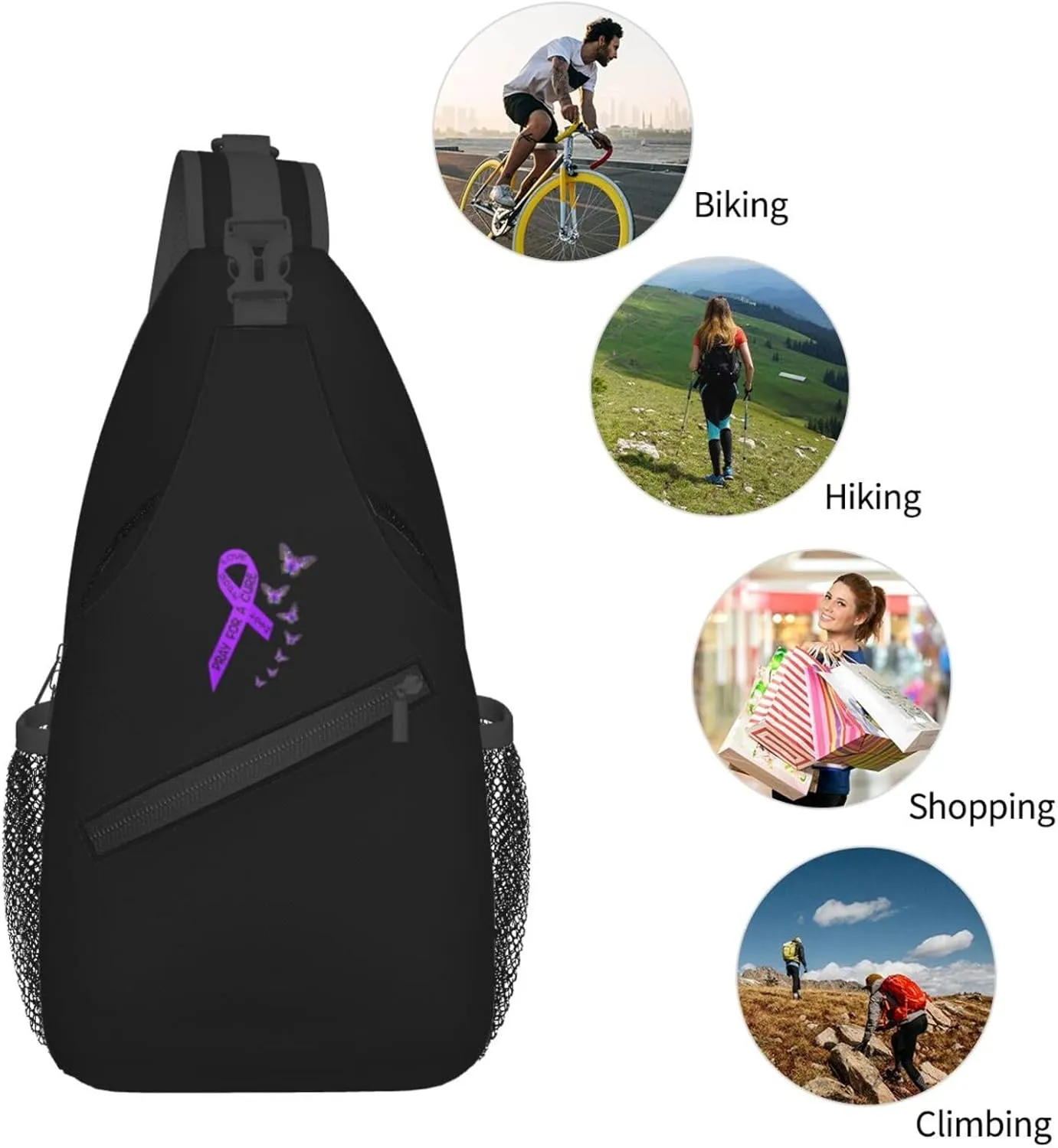 Pancreatic Cancer Awareness Butterfly Religious Sling Bag Crossbody Backpack Shoulder Casual Daypack Bag for Men Women