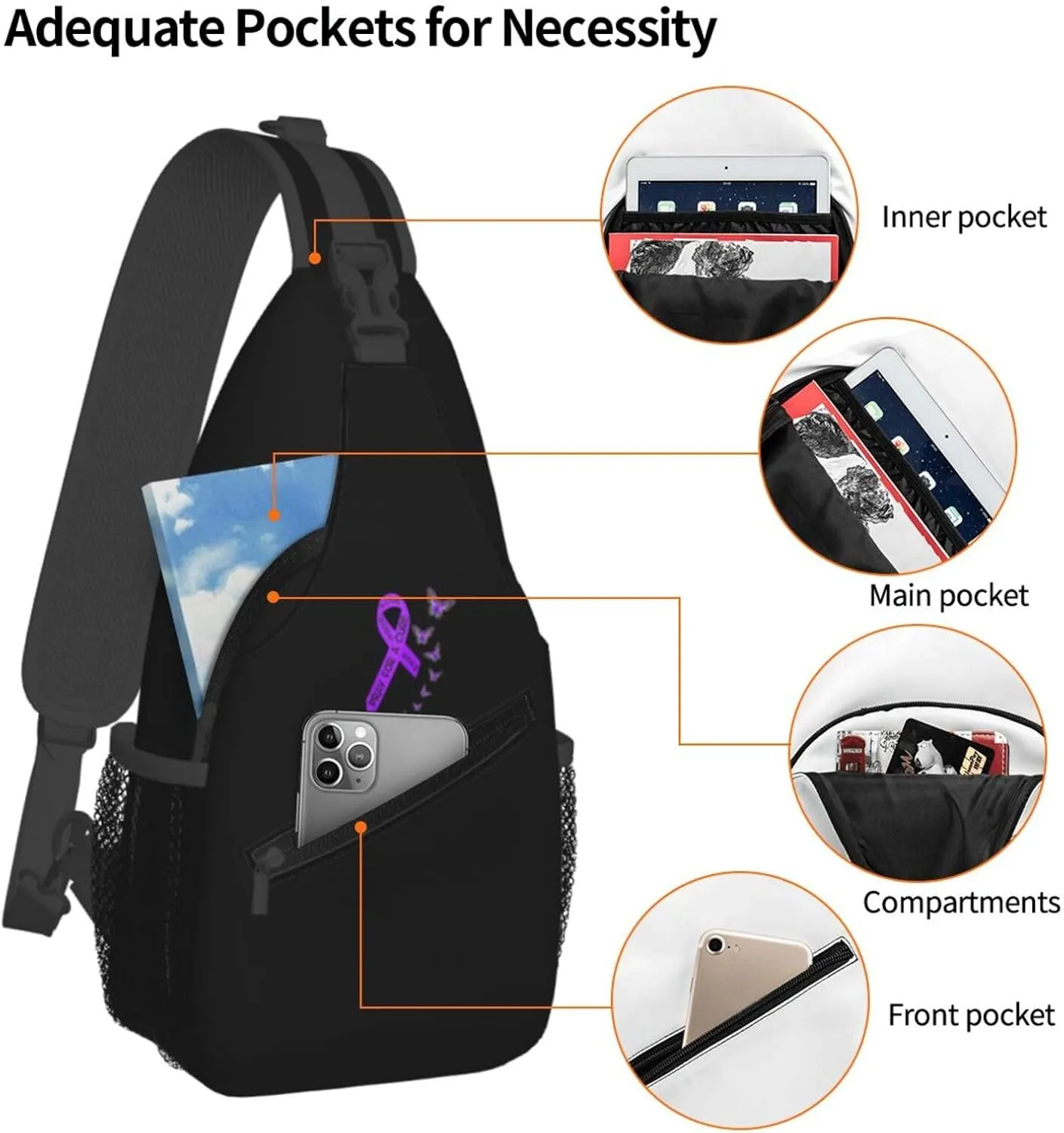 Pancreatic Cancer Awareness Butterfly Religious Sling Bag Crossbody Backpack Shoulder Casual Daypack Bag for Men Women