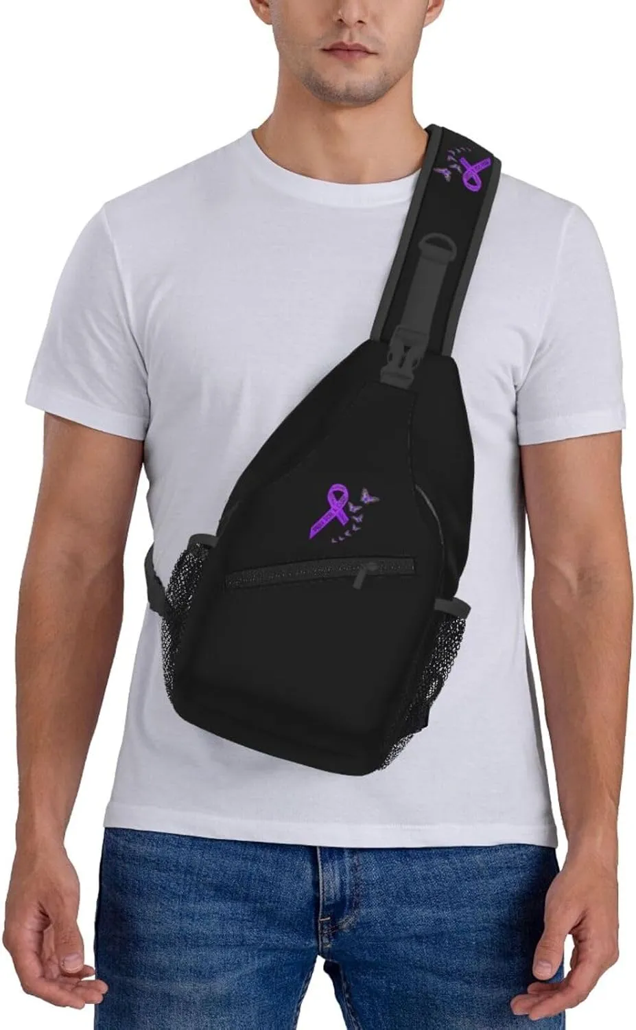 Pancreatic Cancer Awareness Butterfly Religious Sling Bag Crossbody Backpack Shoulder Casual Daypack Bag for Men Women