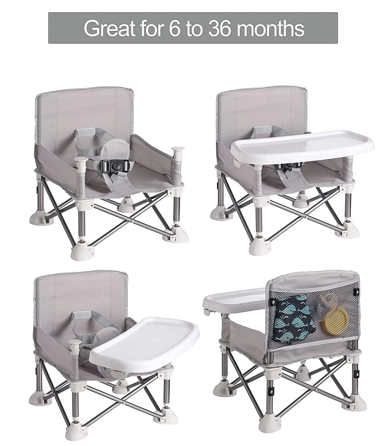 PandaEar Portable Baby Seat Travel| Compact Fold with Straps for Indoor/Outdoor Use| Great for Camping, Beach, Lawn |Toddlers, Kids, Boys, Girls (Grey)
