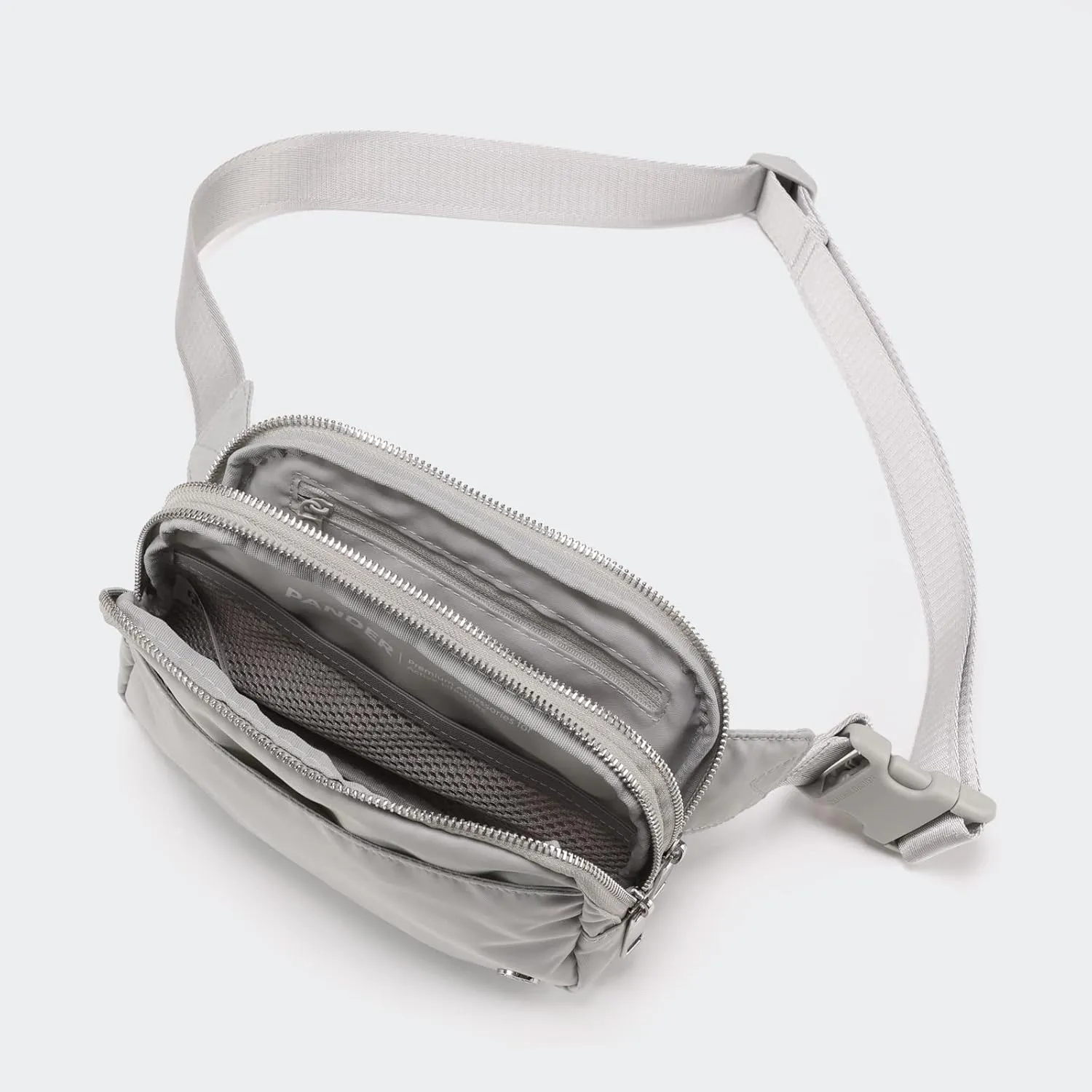 Pander Everywhere Belt Bag for Women, 5 Zipper Pockets Nylon Crossbody Fanny Pack Purse (Seal Grey)