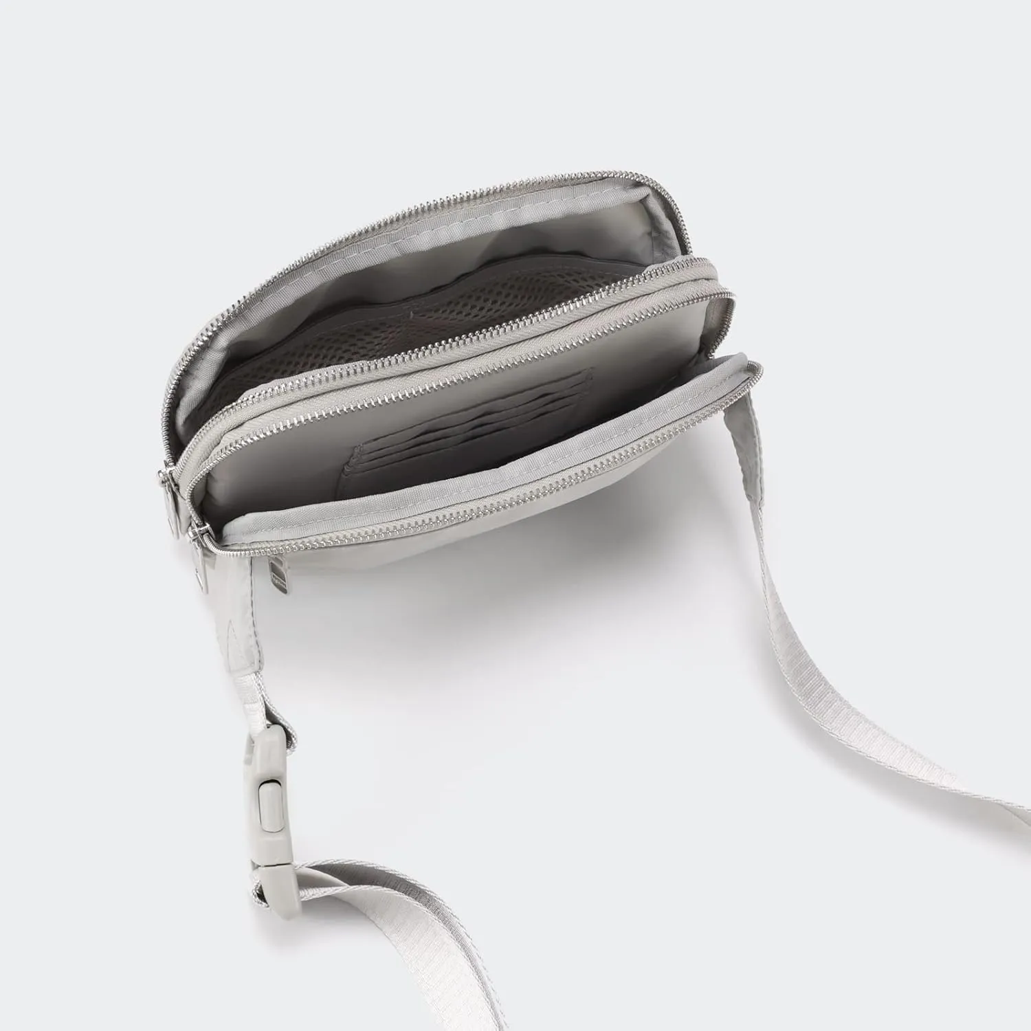 Pander Everywhere Belt Bag for Women, 5 Zipper Pockets Nylon Crossbody Fanny Pack Purse (Seal Grey)