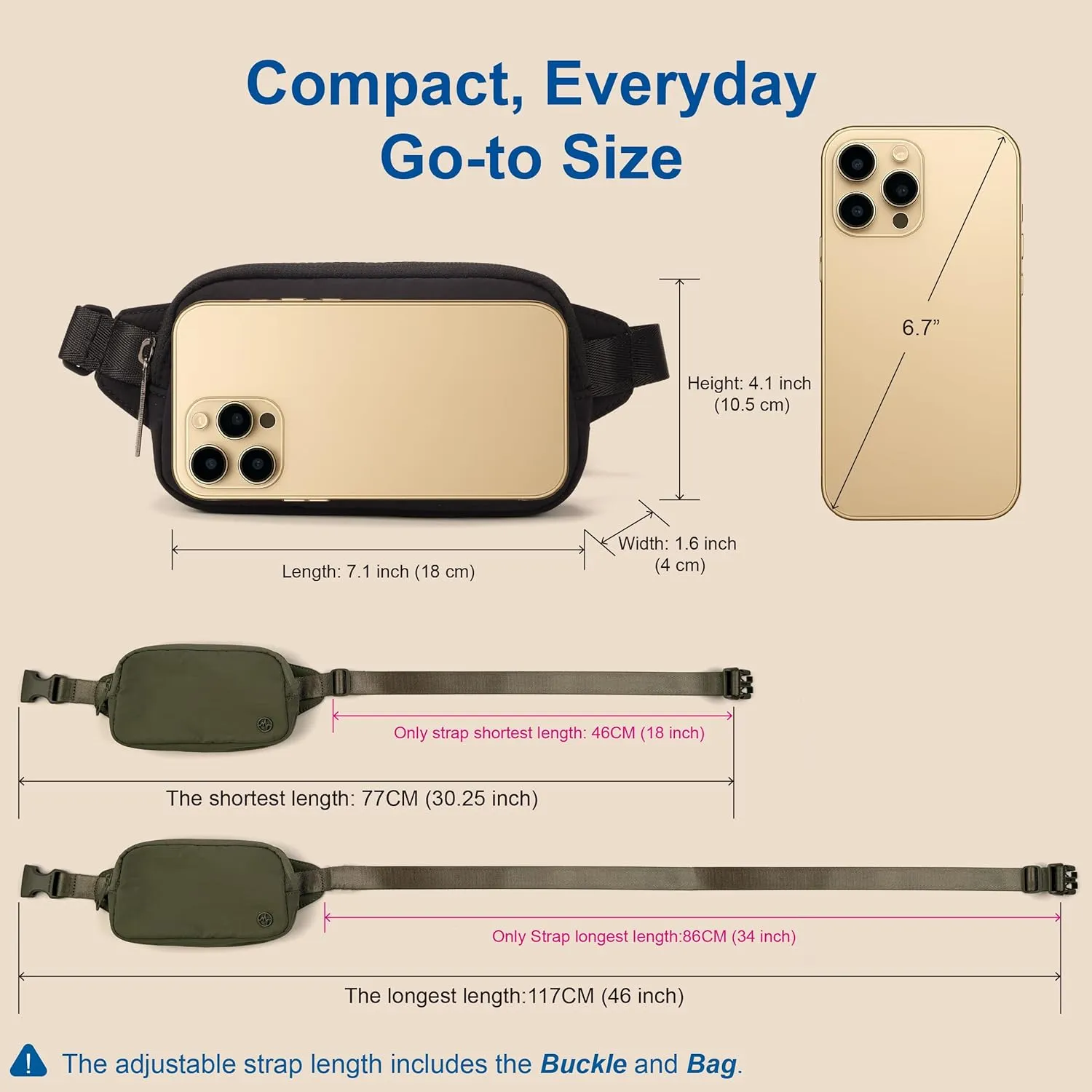 Pander Mini Belt Bag – Ultra Compact, Fits 6.7” Phone, Lipstick, Earbuds, Essentials, Small Crossbody Waist Purse, Grey Sage