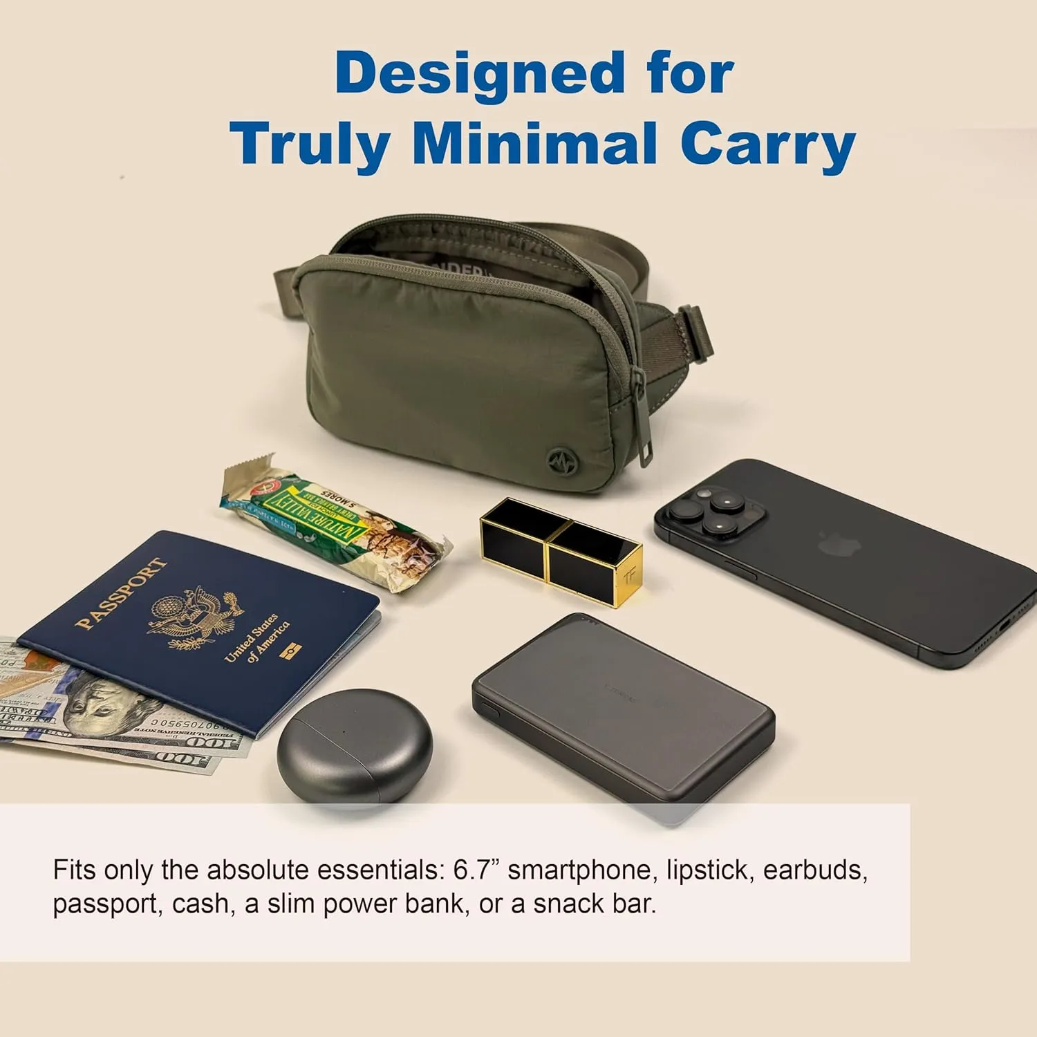 Pander Mini Belt Bag – Ultra Compact, Fits 6.7” Phone, Lipstick, Earbuds, Essentials, Small Crossbody Waist Purse, Grey Sage