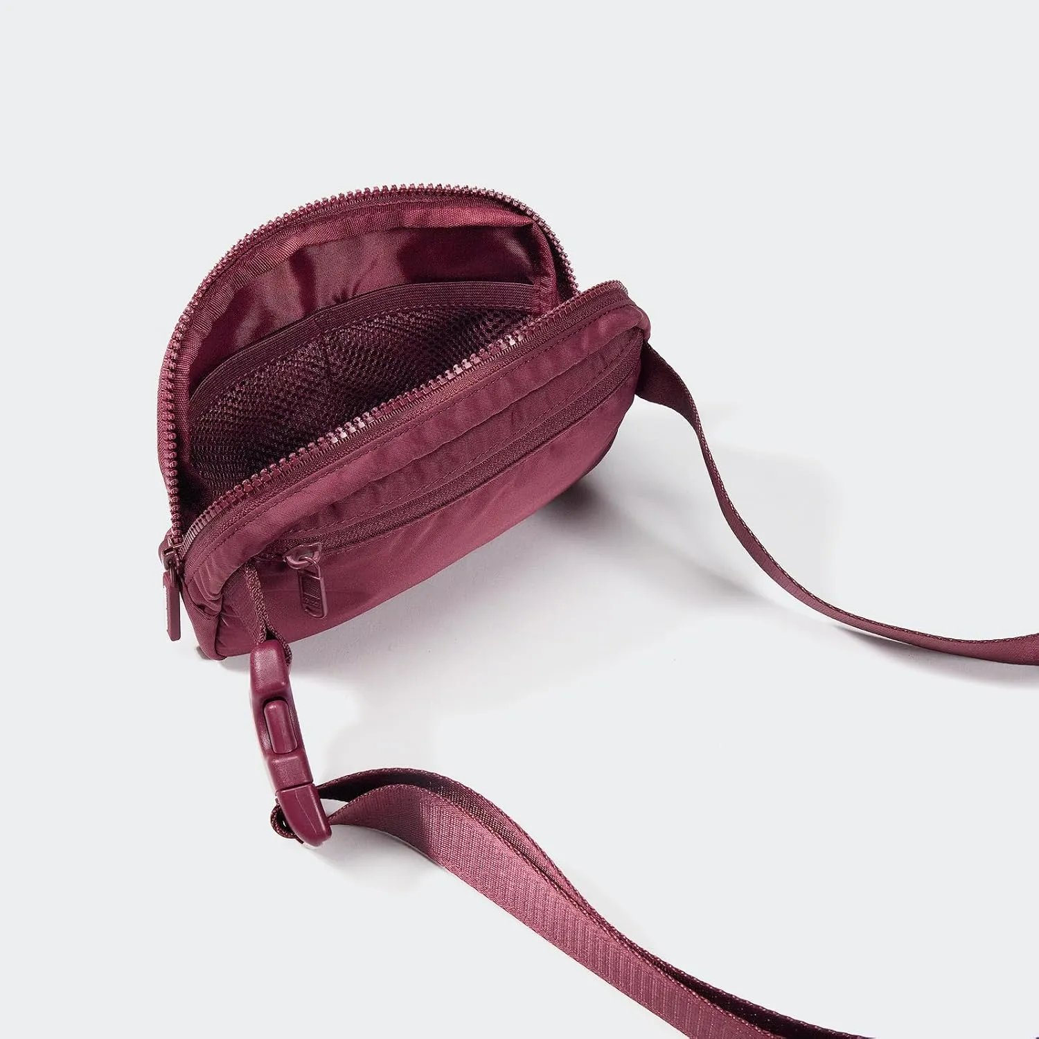 Pander Two Way Zipper Fanny Pack Nylon Everywhere Belt Bag for Women, Water Repellent Waist Packs, Crossbody Bags with Adjustable Strap (Red Merlot).