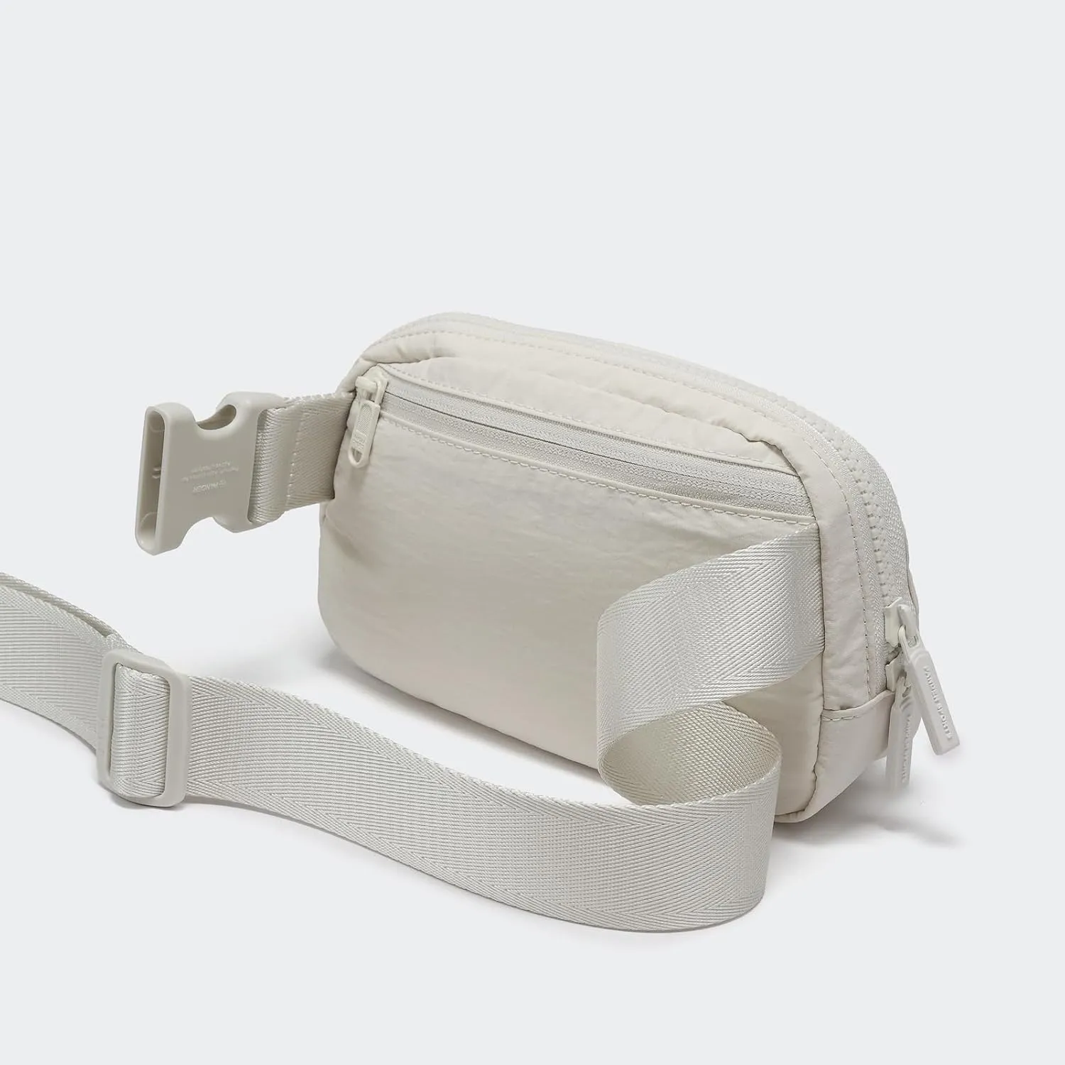 Pander Two Way Zipper Fanny Pack Nylon Everywhere Belt Bag for Women, Water Repellent Waist Packs, Crossbody Bags with Adjustable Strap (White Opal).