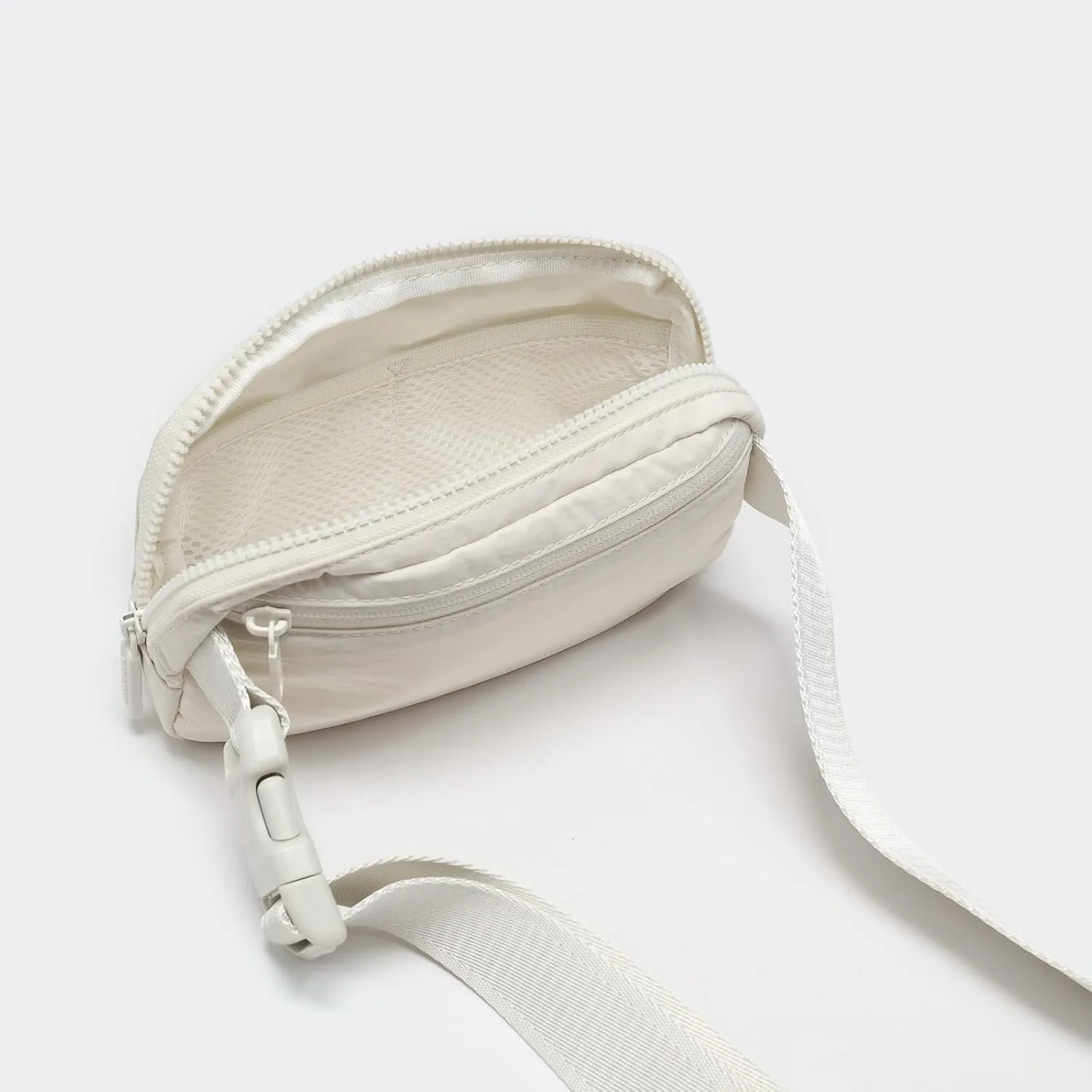 Pander Two Way Zipper Fanny Pack Nylon Everywhere Belt Bag for Women, Water Repellent Waist Packs, Crossbody Bags with Adjustable Strap (White Opal).
