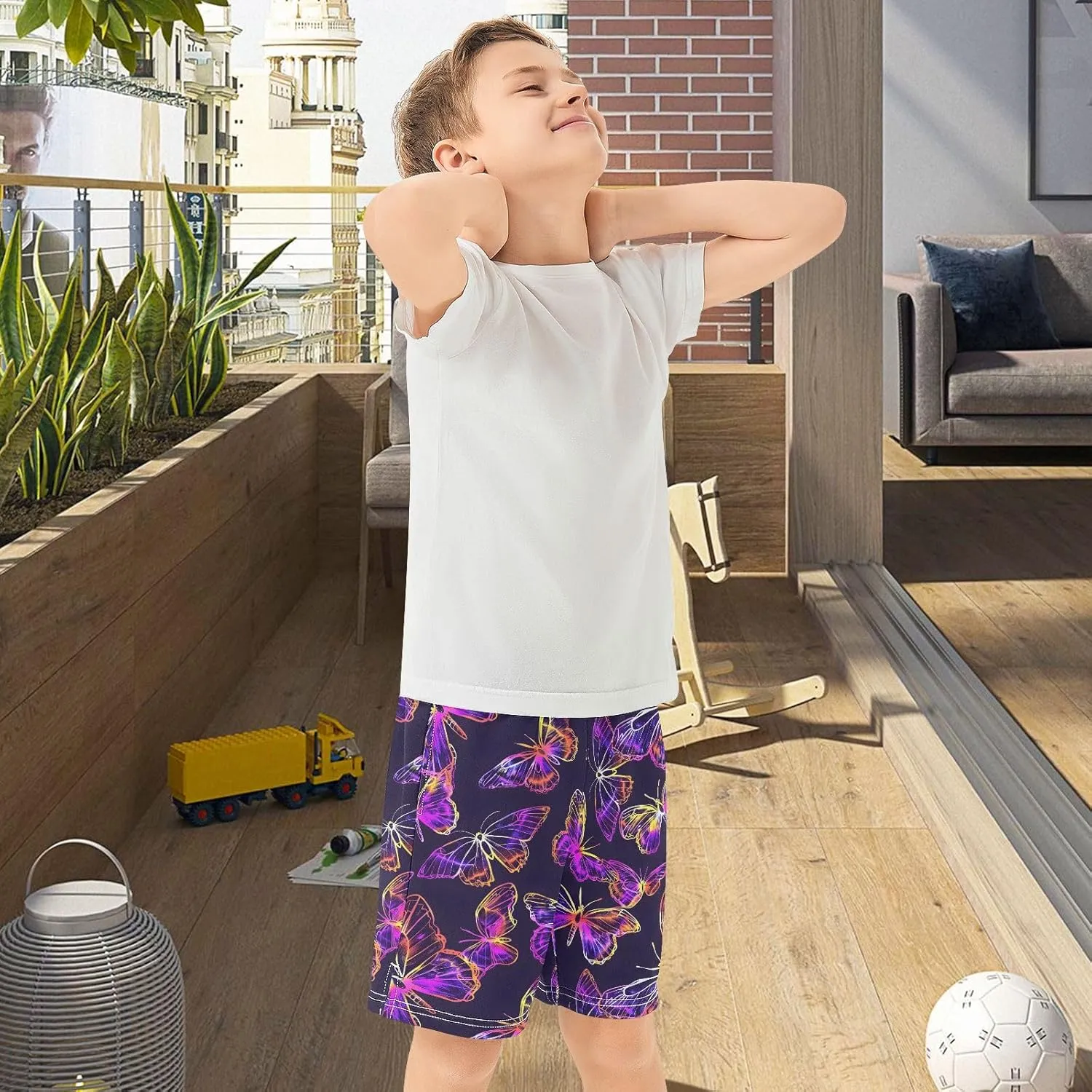 panksolu Boys Shorts Casual Athletic Shorts Elastic Waist with Pockets Teens Summer Track Shorts for Outdoor Activity 7-15Y