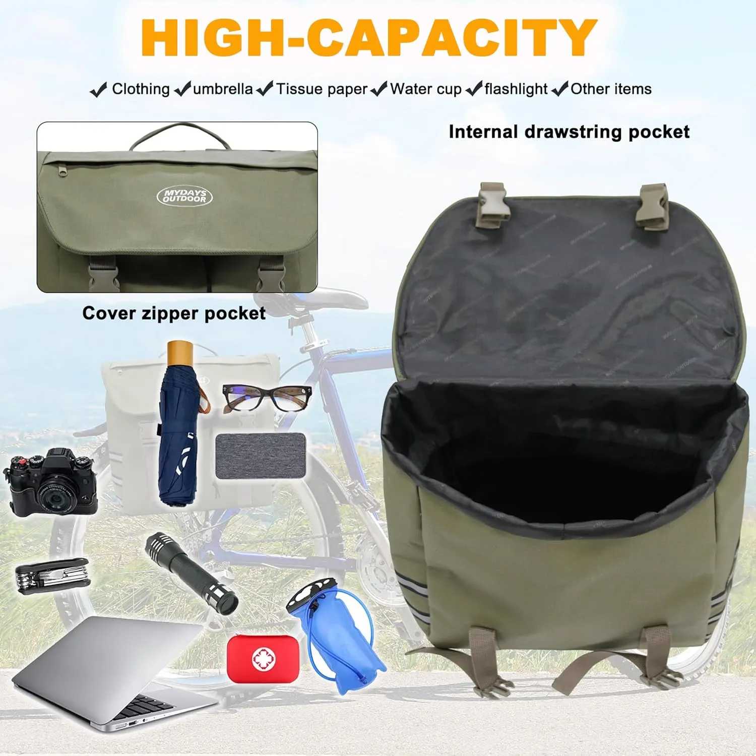 Panniers Bike Bags,Bicycle Saddle Bags,Large Capacity Reflective Strip,Bike Trunk Bag with Panniers,Bicycle Storage Bag,Bike accessories