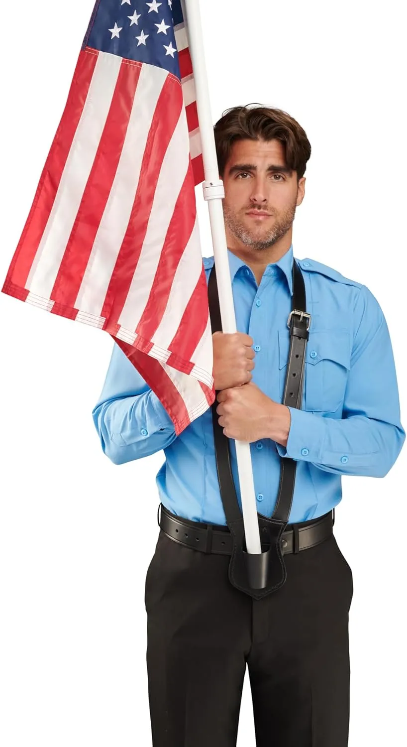 Parade Flag Carrier Black Leather Single Strap Flag Carrier