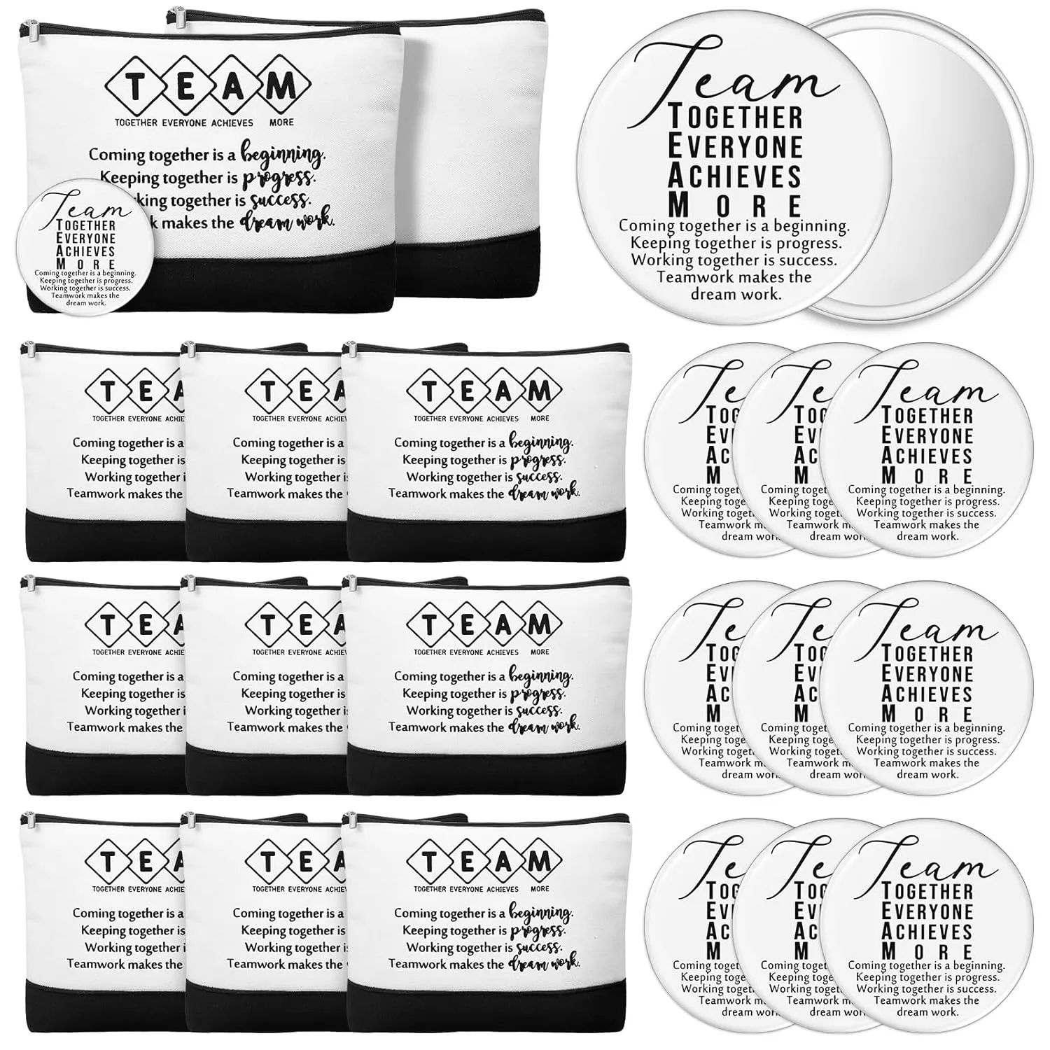 Paterr 12 Sets Employee Appreciation Gifts Bulk for Women Makeup Bags with Zipper and Mini Compact Mirrors for Teacher Nurse (Team)