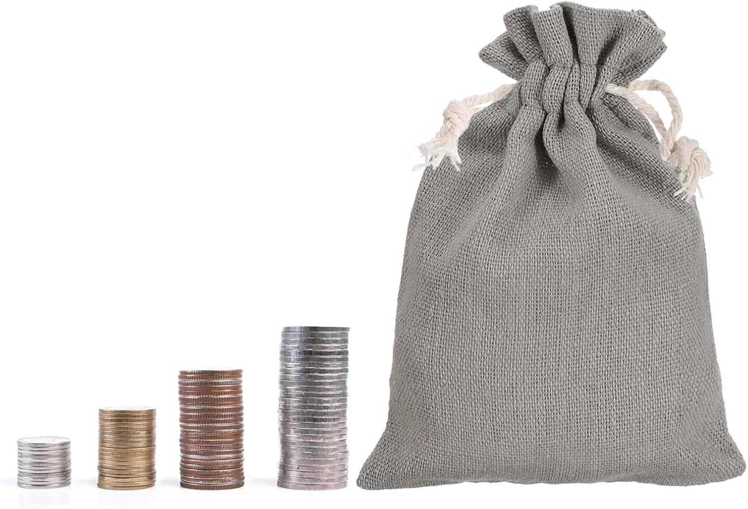 PATIKIL 6"x4" Coin Money Sacks Bag, 20 Pack Bank Deposit Change Transit Bags Cash Bag with Drawstring Currency Bags Gift Bag Style 4, Gray