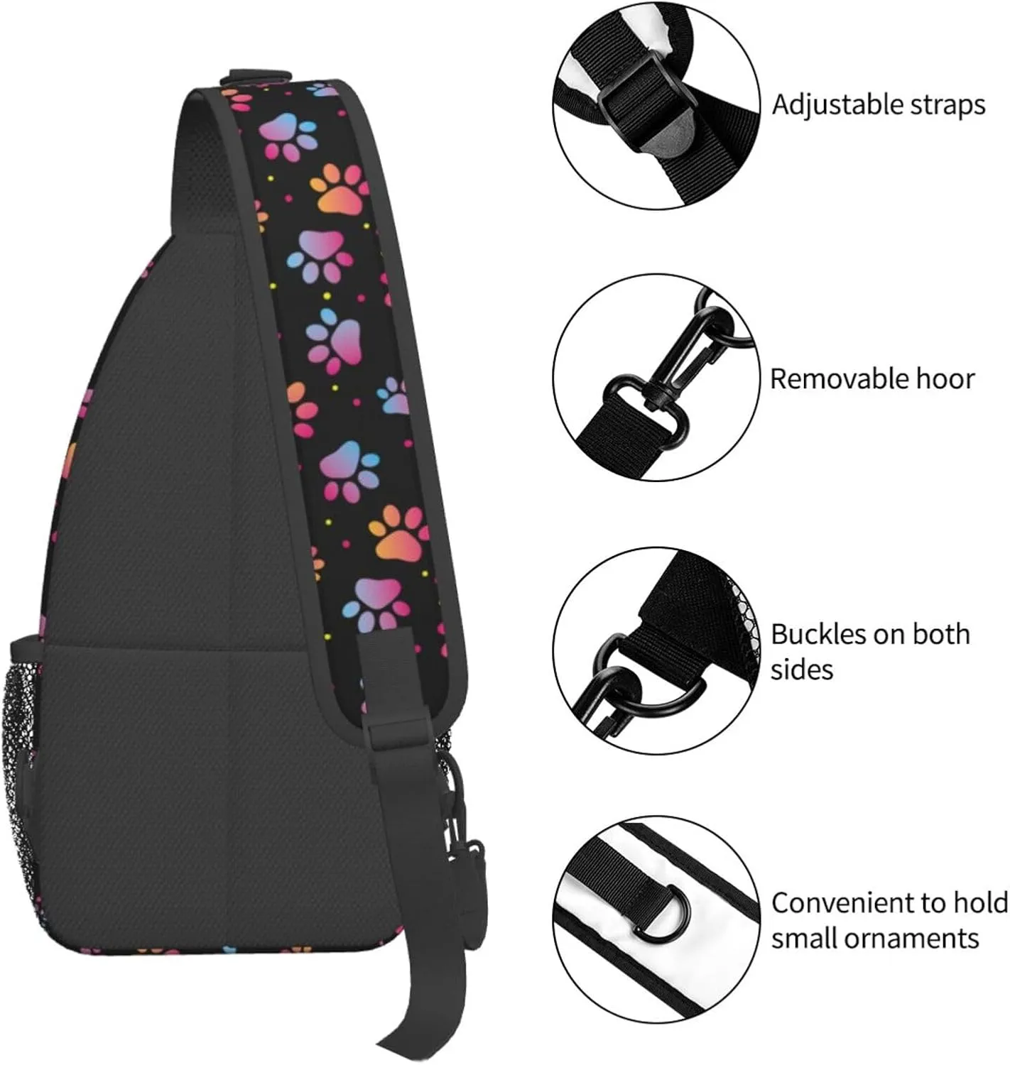 Paw Print Sling Bag Crossbody Backpack,Abstract Cat or Dog Footprints Colorful Puppy Paws Chest Bag Casual Shoulder Backpack Cute Animal Claws Pattern Travel Hiking Daypack for Men Women