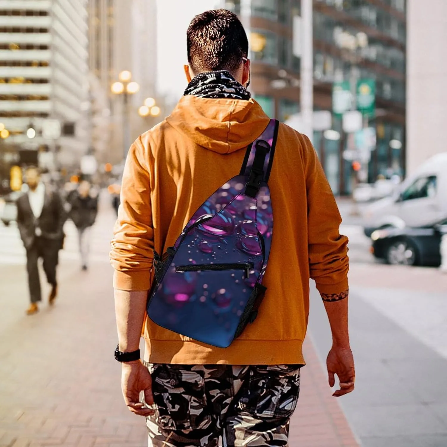 Peach Cat Pattern Crossbody Bag, Sling Bag, Sling Backpack, Belt Bags for Travel Outdoors Hiking
