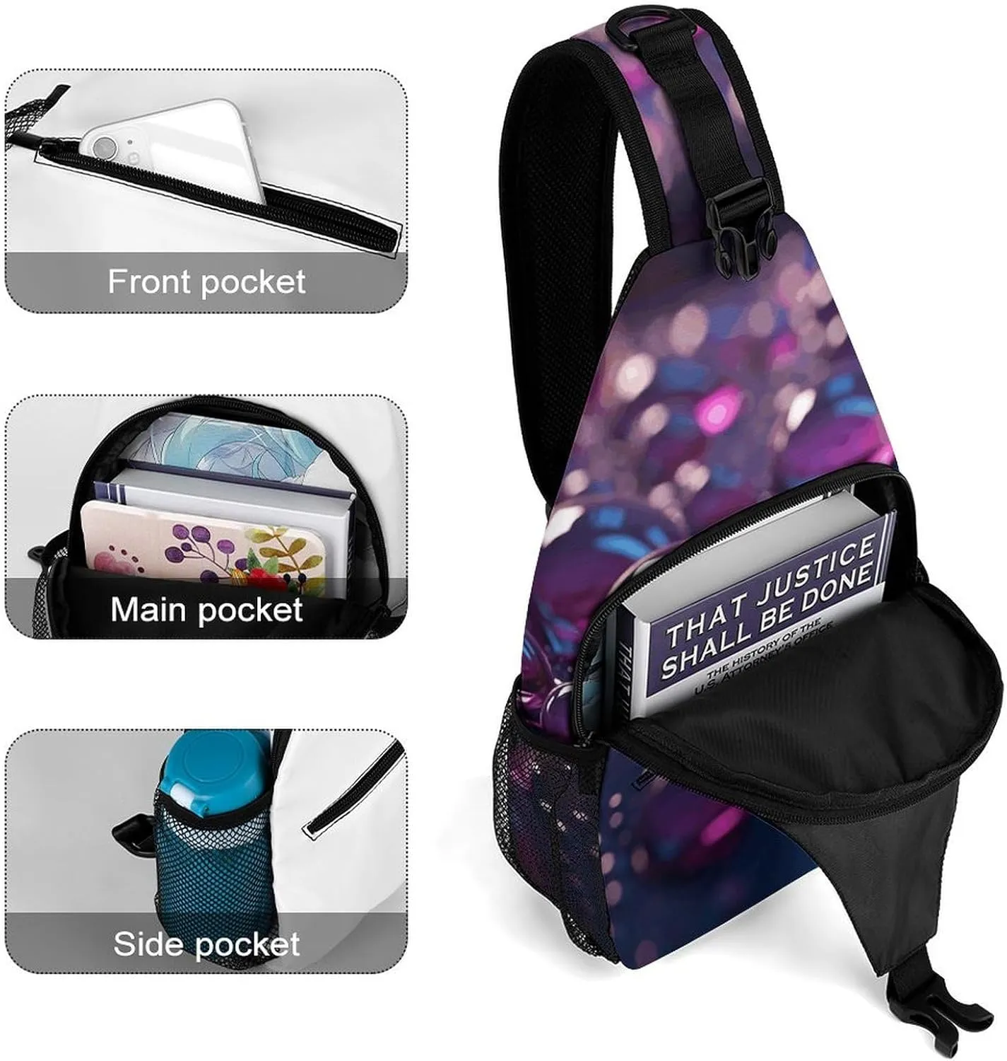 Peach Cat Pattern Crossbody Bag, Sling Bag, Sling Backpack, Belt Bags for Travel Outdoors Hiking