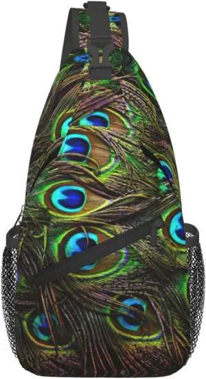 Peacock Feather Print Lightweight Sling Small Shoulder Bag - Chic Cross Chest Bag With Adjustable Strap