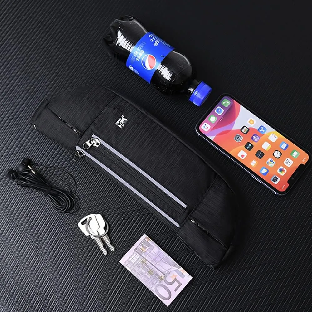 Peicees Fanny Pack with Water Bottle Holder Waist Bag for Men Women Water Resistant Lightweight Reflective Adjustable Running Belt Headphone Bag Travel Pocket for Outdoor Camping Fitness Hiking
