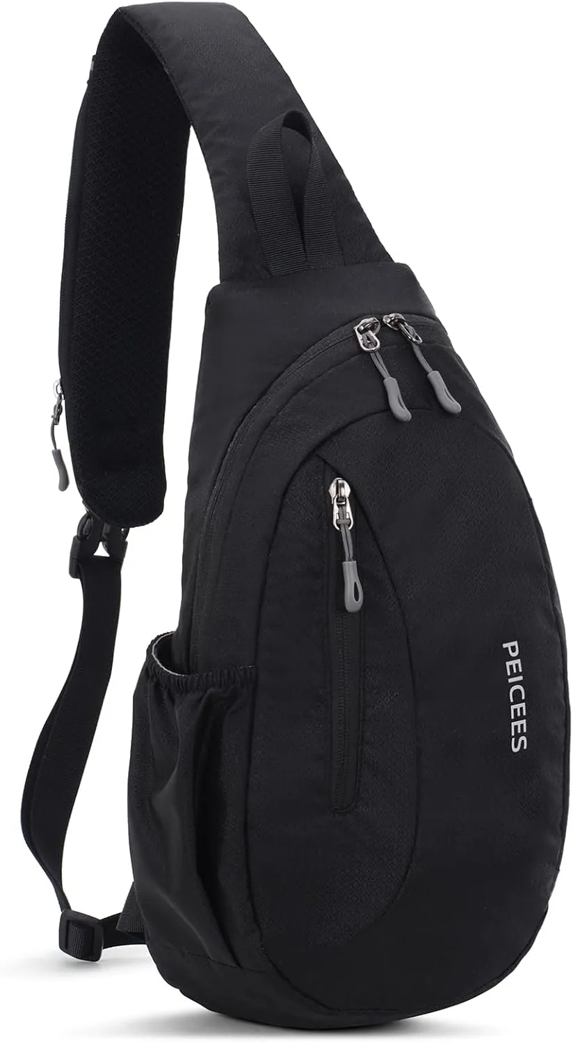 Peicees Sling Bags Men Women Shoulder Backpack Small Cross Body Chest Sling Backpack, Black
