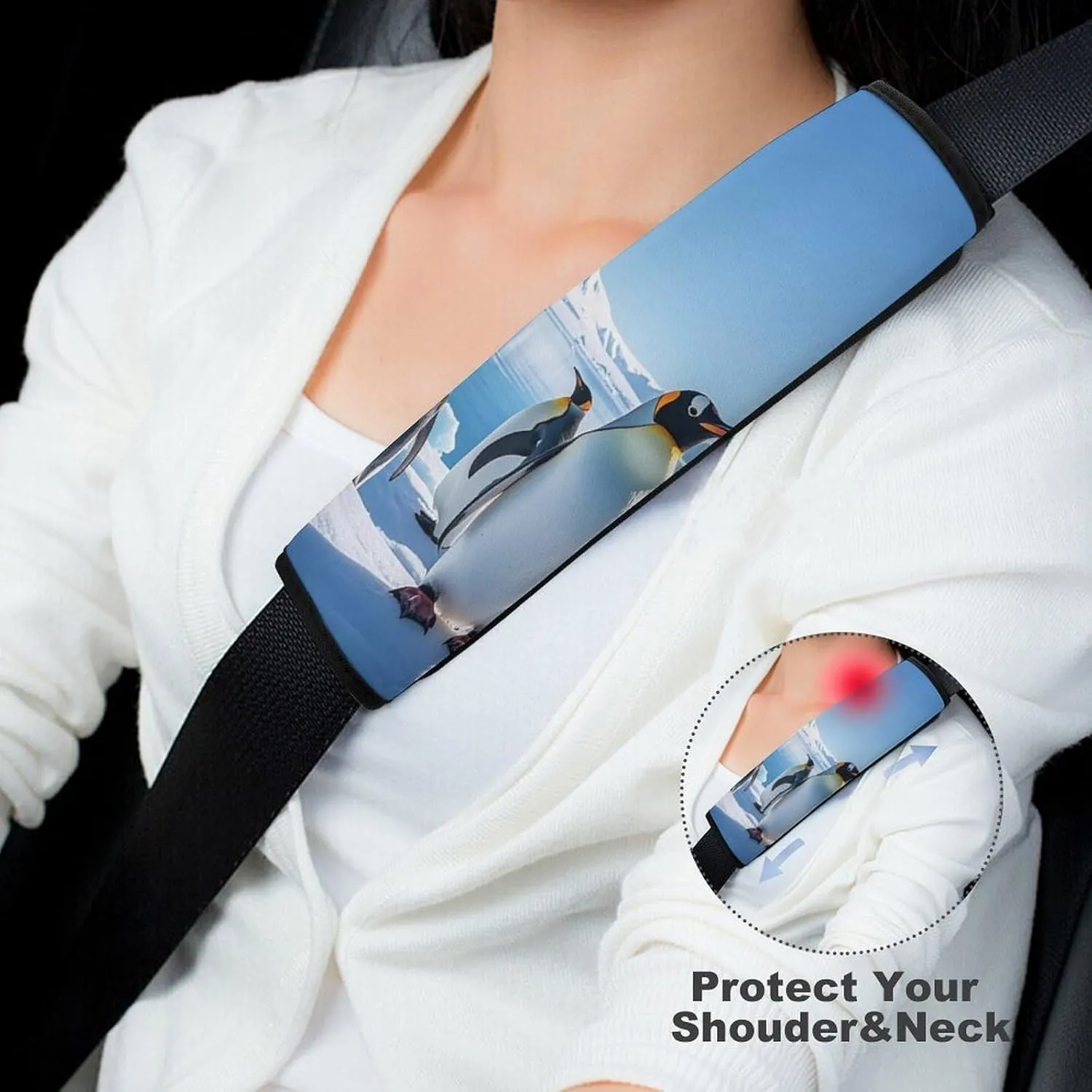 Penguin Antarctica Ice Auto Seat Belt Cover 1PCS Universal Car Seat Belt Shoulder Protector Pad, Protect Your Shoulders and Neck for Car Seat Belt, Shoulder Bag, Backpack