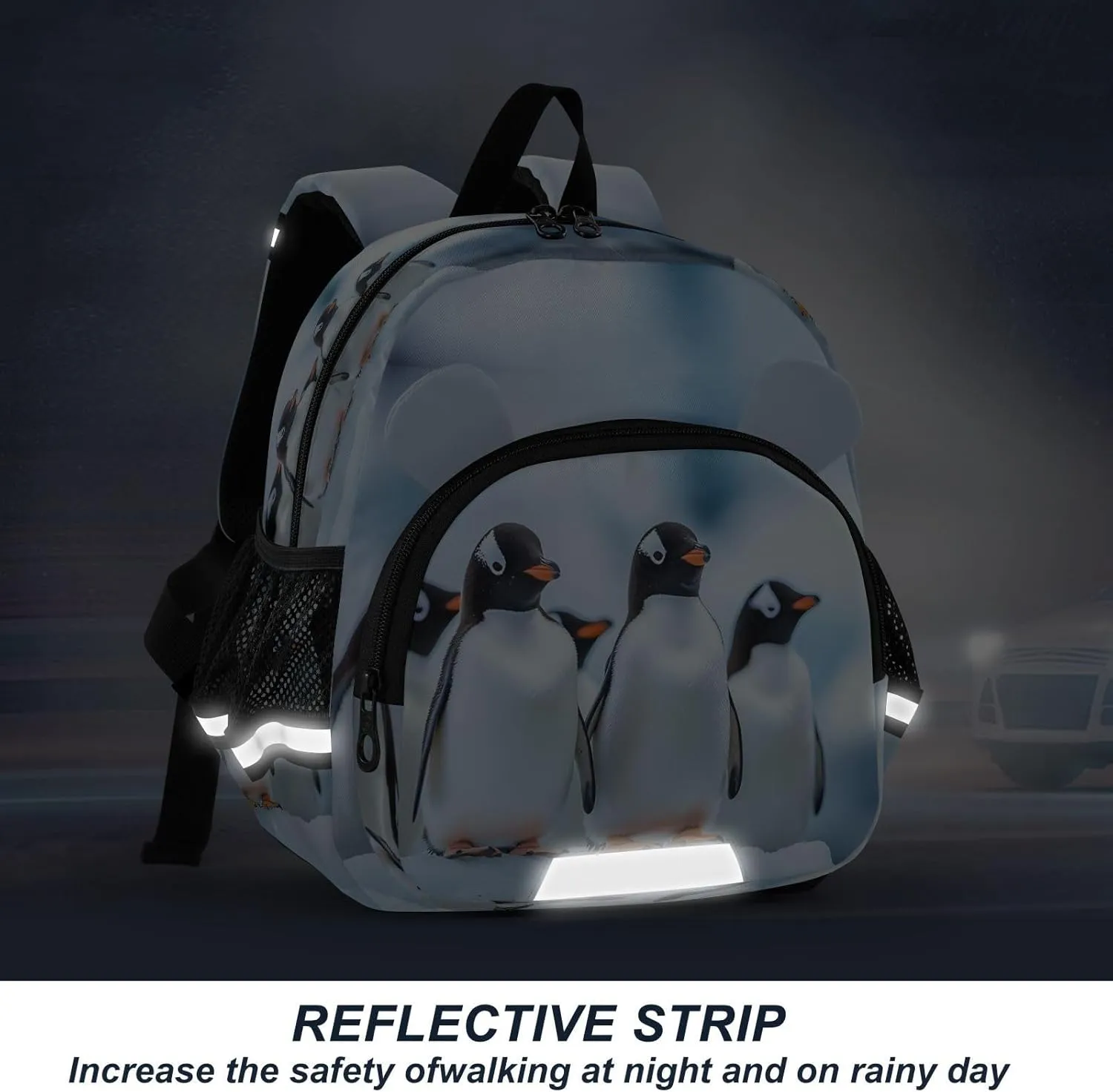Penguins Standing on An Ice Floe Kids Backpack for Boys & Girls,Toddler Backpack with Cute Ears,Kindergarten & Elementary Schoolbag-M