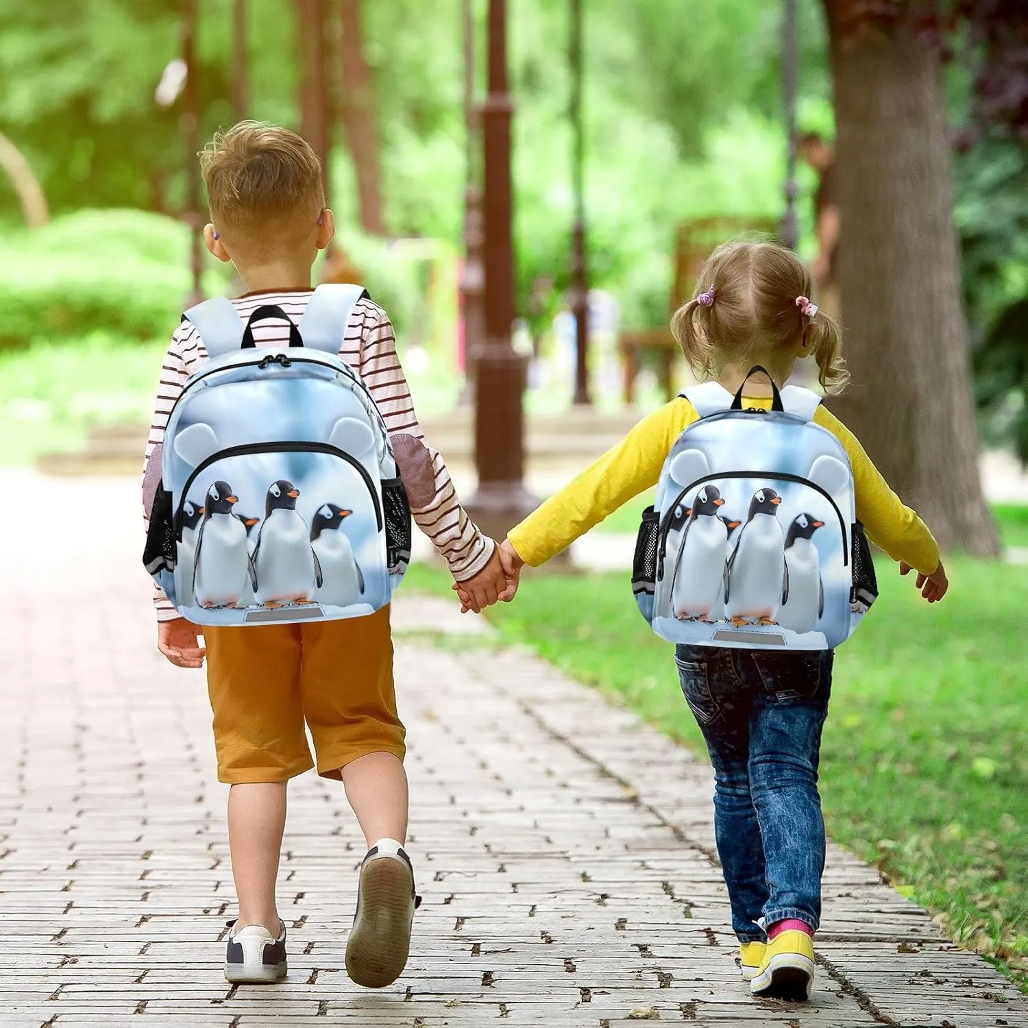 Penguins Standing on An Ice Floe Kids Backpack for Boys & Girls,Toddler Backpack with Cute Ears,Kindergarten & Elementary Schoolbag-M