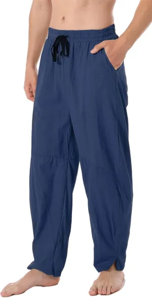 perdontoo Men's Linen Cotton Loose Fit Casual Lightweight Elastic Waist Summer Beach Pants