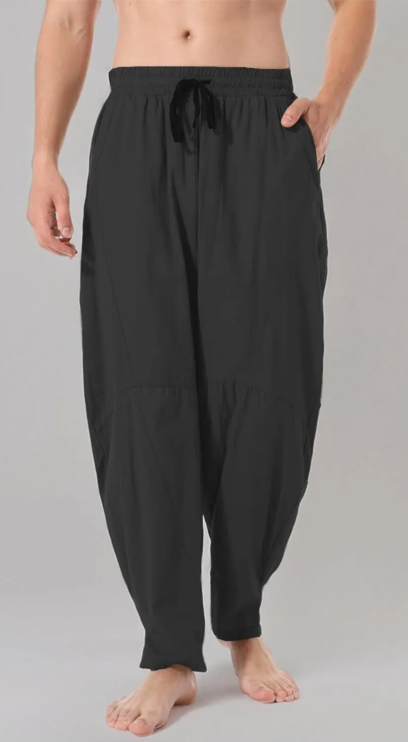perdontoo Men's Linen Cotton Loose Fit Casual Lightweight Elastic Waist Summer Beach Pants