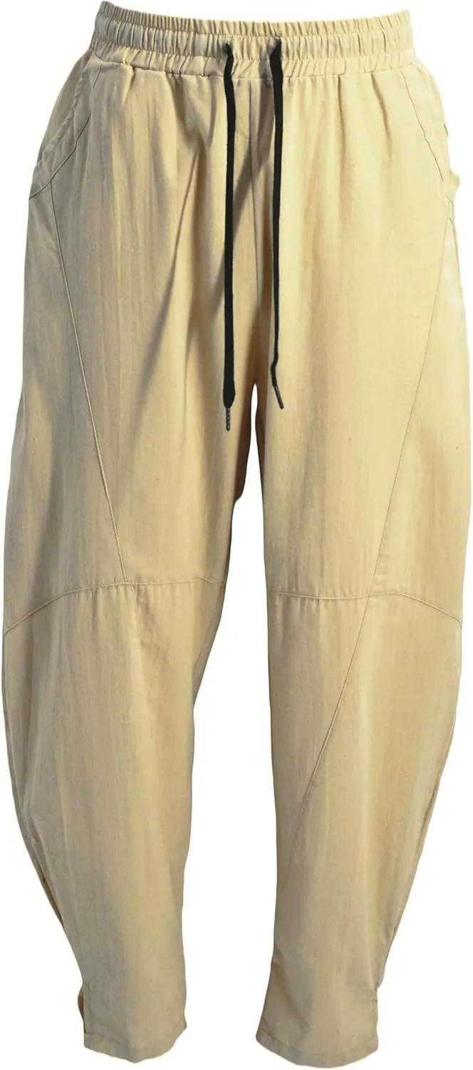 perdontoo Men's Linen Cotton Loose Fit Casual Lightweight Elastic Waist Summer Beach Pants