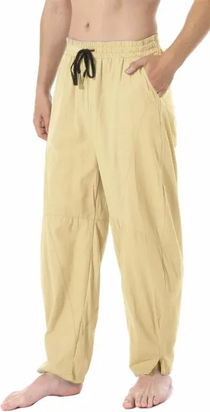 perdontoo Men's Linen Cotton Loose Fit Casual Lightweight Elastic Waist Summer Beach Pants
