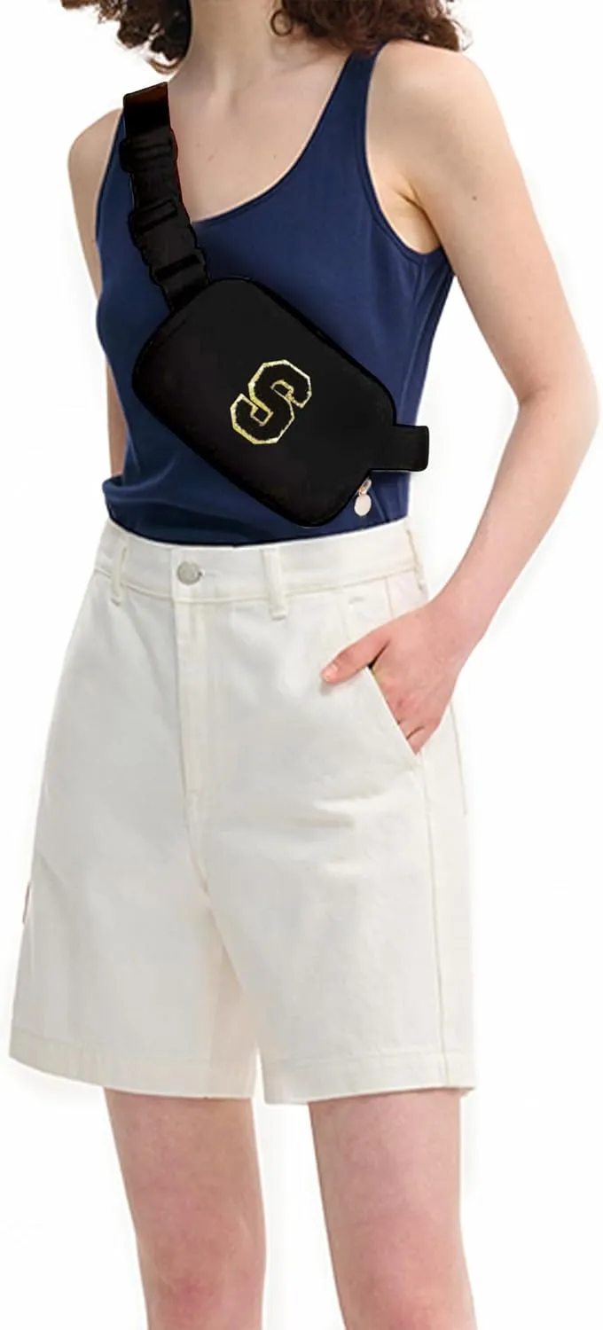 Personalized Belt Bag for Women Girls - Fashion Mini Waist Packs with Adjustable Strap - Trendy Travel Fanny Pack Crossbody Bags with Initial Letter - Teen Gifts | Black,S