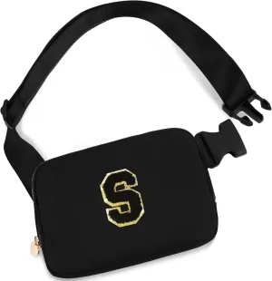 Personalized Belt Bag for Women Girls - Fashion Mini Waist Packs with Adjustable Strap - Trendy Travel Fanny Pack Crossbody Bags with Initial Letter - Teen Gifts | Black,S