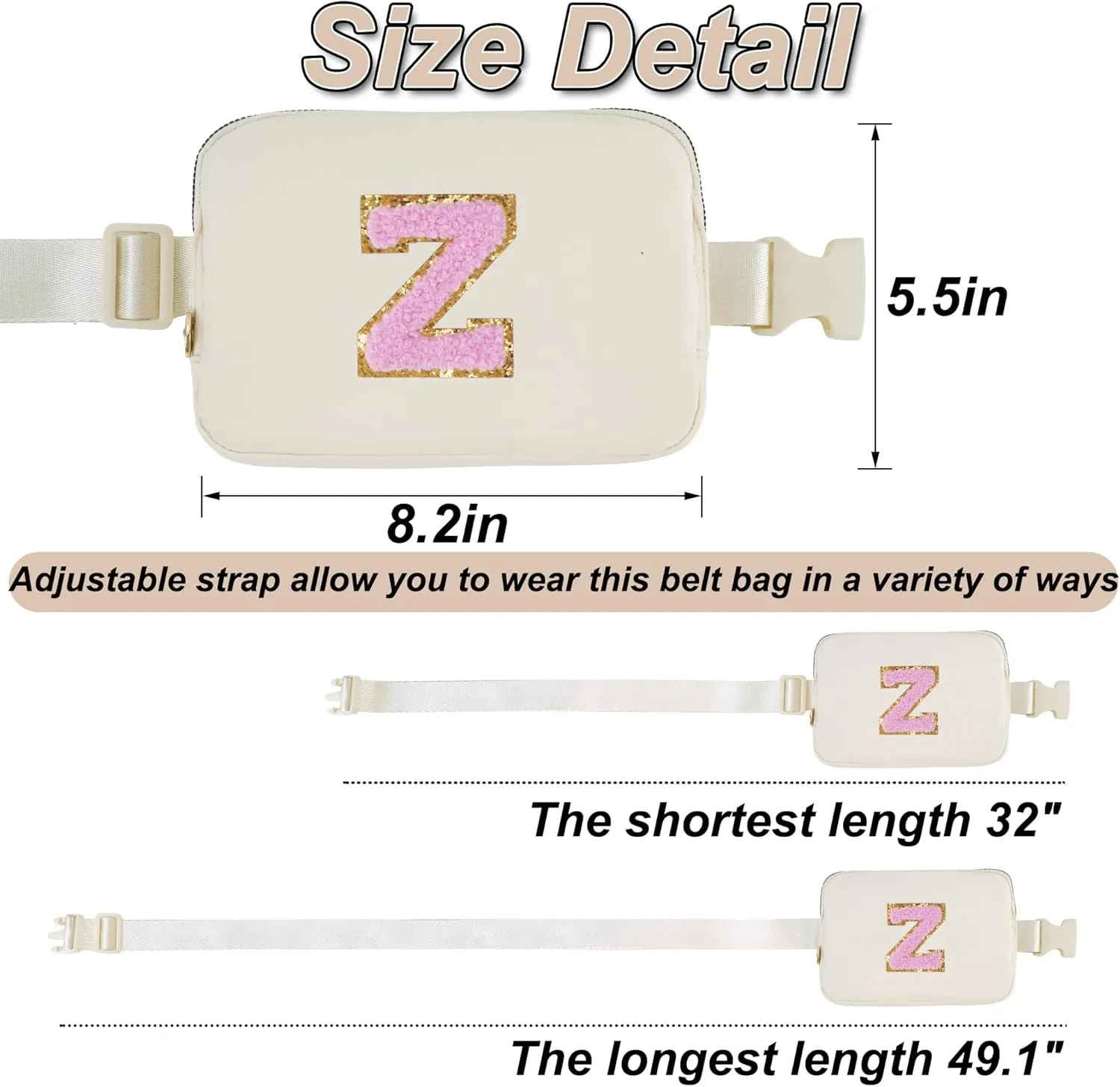 Personalized Belt Bag for Women Girls - Fashion Mini Waist Packs with Adjustable Strap - Trendy Travel Fanny Pack Crossbody Bags with Initial Letter - Teen Gifts | Cream,Z